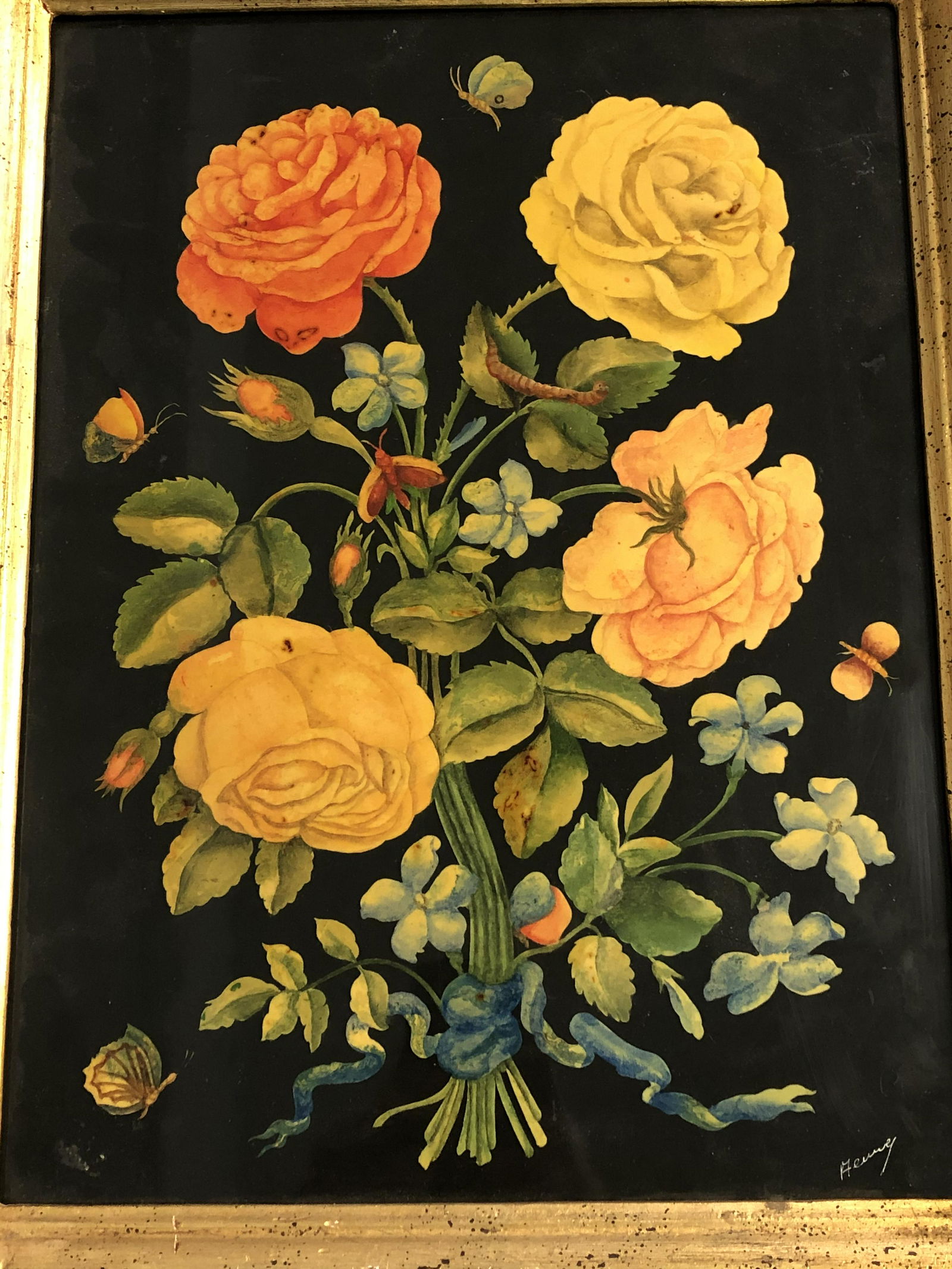 Signed, Floral Still Life on Black Stone/Glass? - (1 of 7)