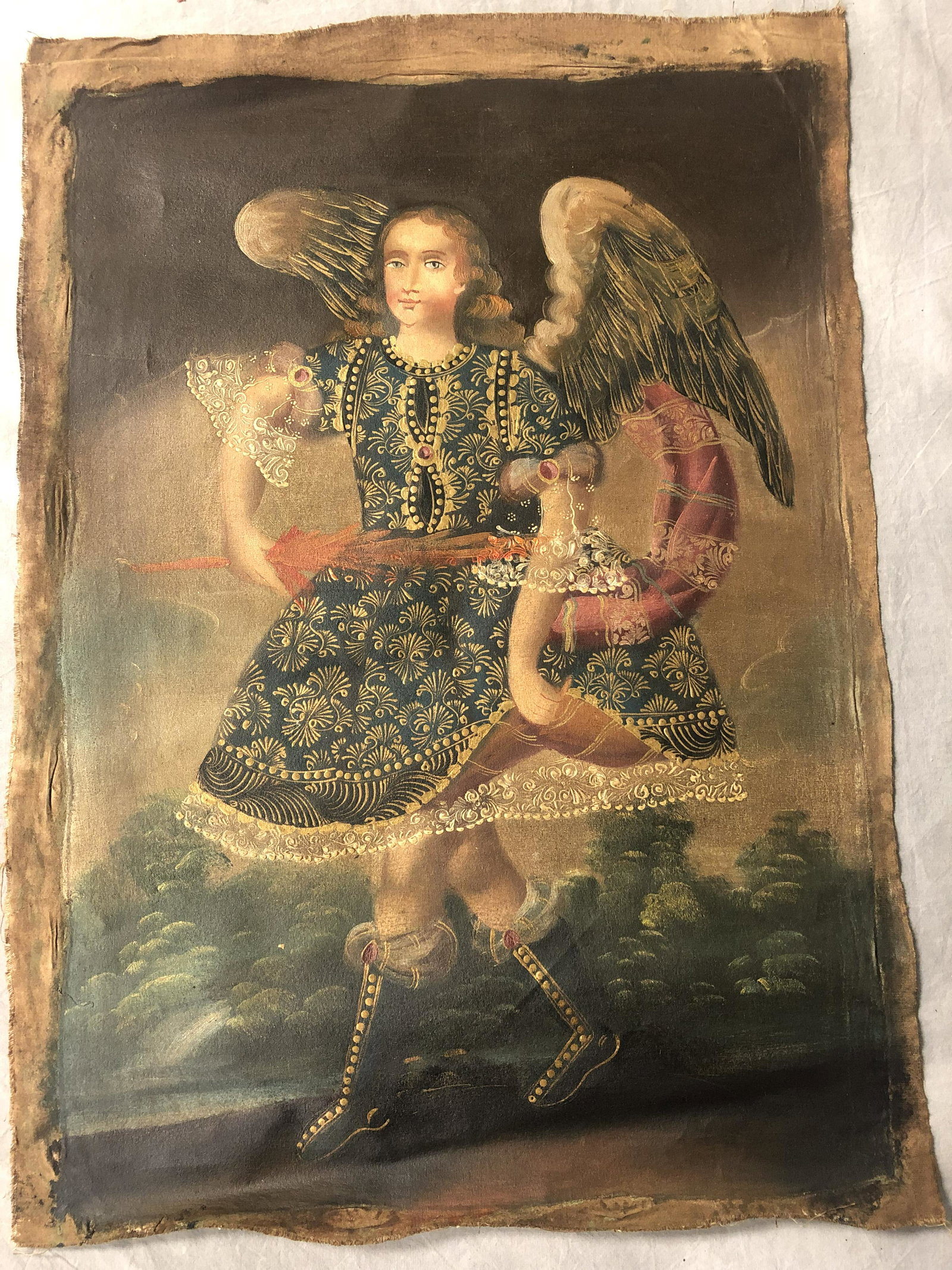 Antique Spanish Colonial Oil on Linen - 17.5'' x 24'': Antique Spanish Colonial Oil on Linen - 17.5'' x 24''