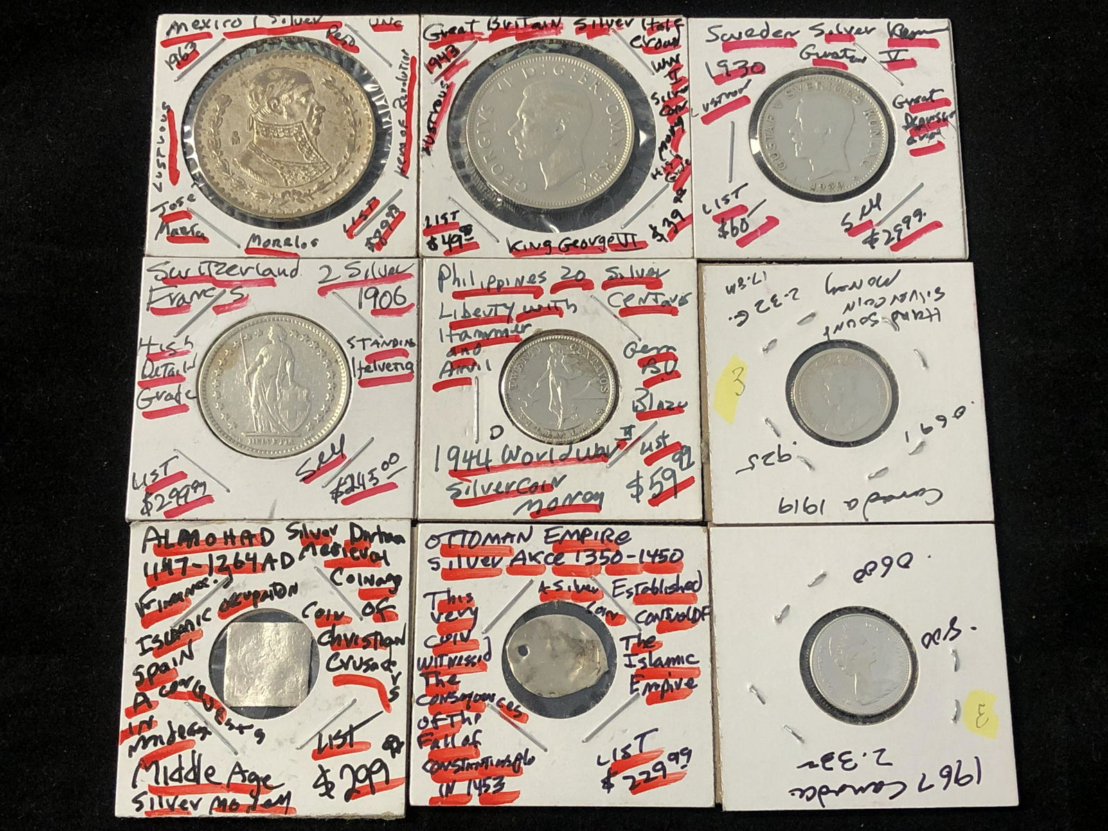 (9)Asst Antique / Vtg Silver Coins - Various Purities, (1 of 10)