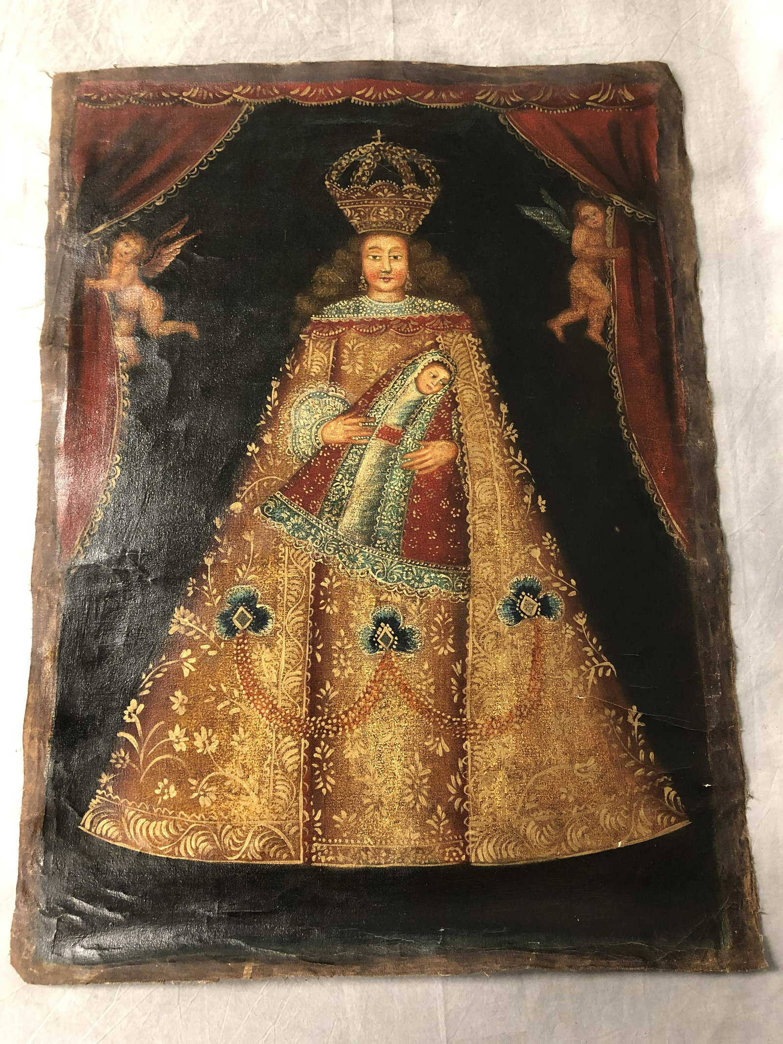 Antique Spanish Colonial Oil on Linen: Antique Spanish Colonial Oil on Linen - 21'' x 29''