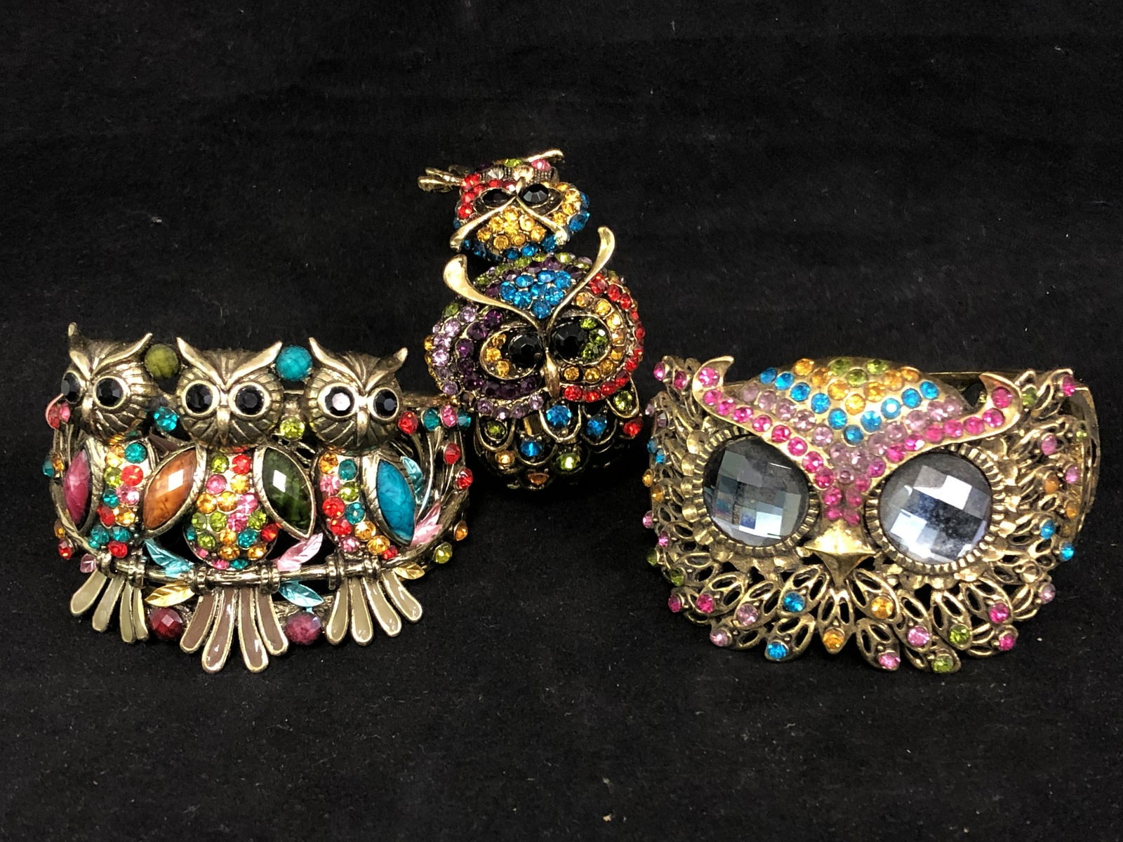 (3)Rhinestone Owl Clamper Bracelets,New - Various Sizes (1 of 9)