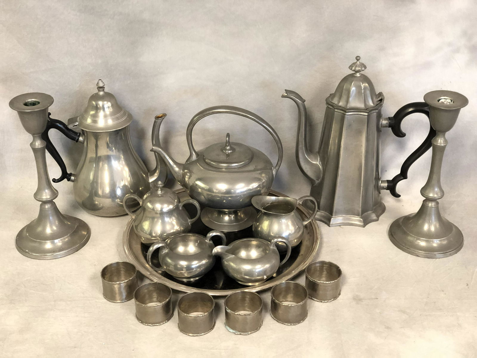 Asst Vtg Pewter Dishess - Ebony Handled Coffee / Tea,: Asst Vtg Pewter Dishess - Ebony Handled Coffee / Tea, Creamers, Sugars , More