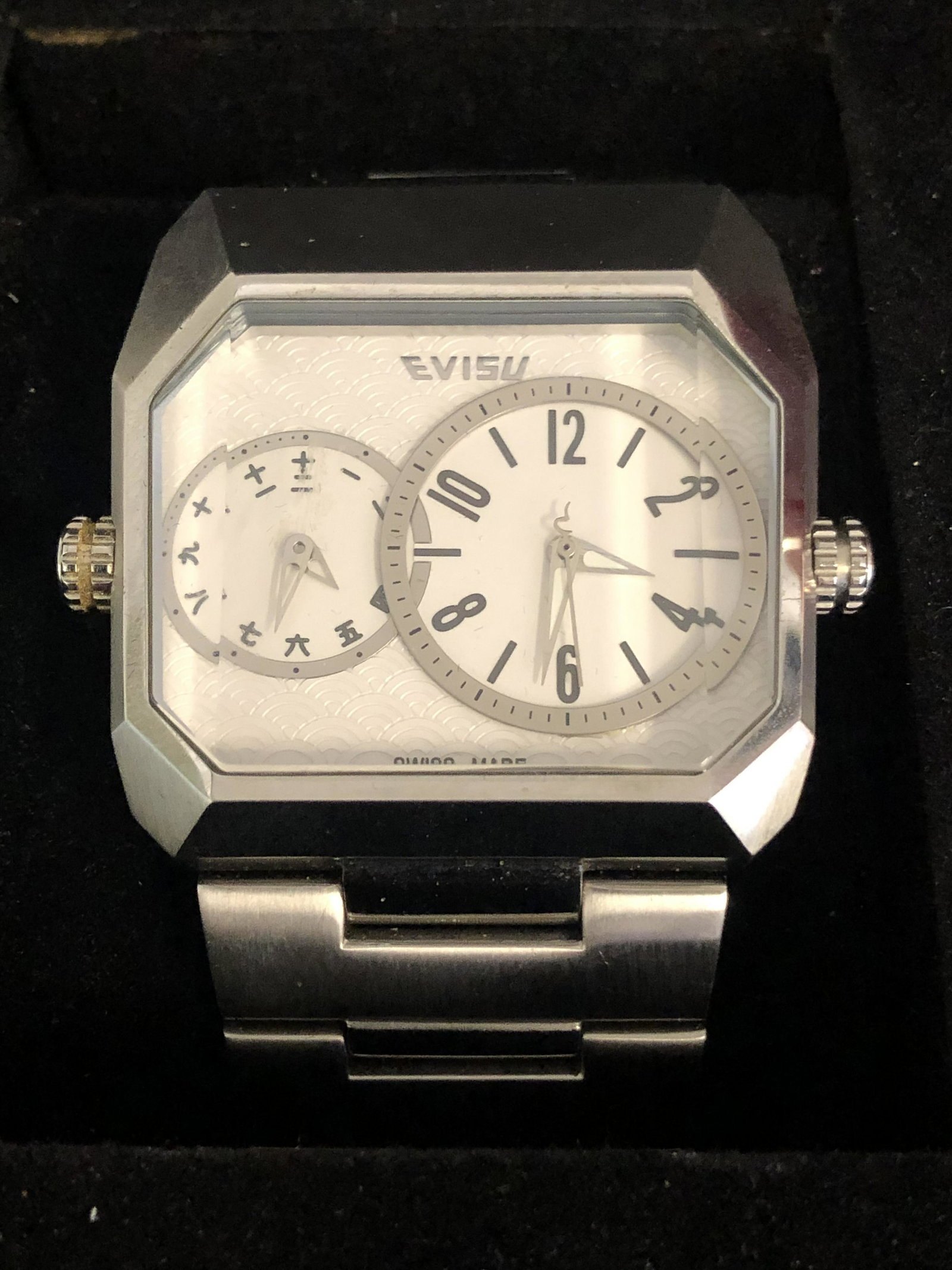 Evisu EV-7006 Swiss Wrist Watch - Stainless Steel,: Evisu EV-7006 Swiss Wrist Watch - Stainless Steel, Quartz, Dual Time, 100M, Original Case - Needs Battery -