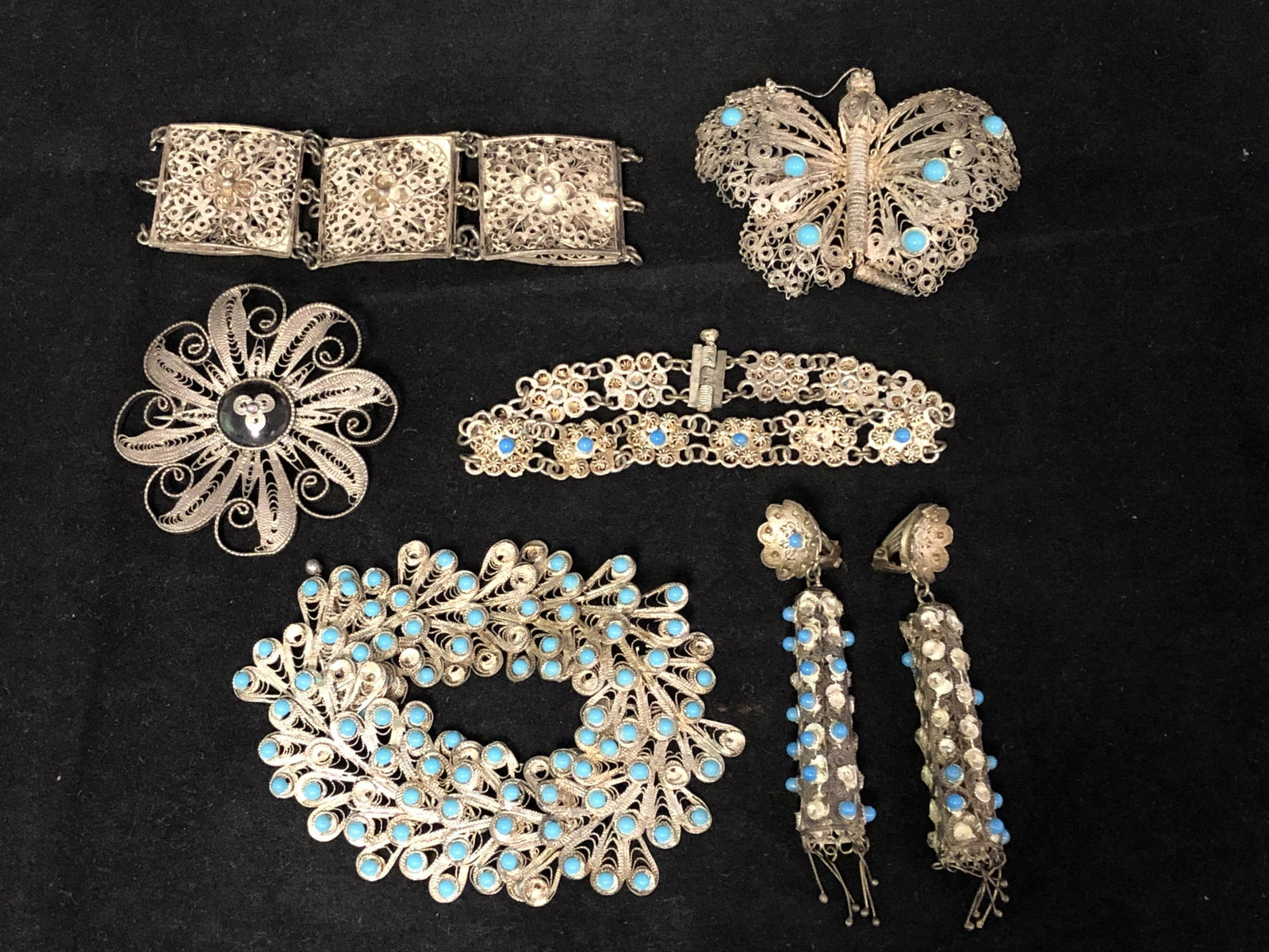 Vintage .800 Silver Filagree Jewelry - Bracelets &: Vintage .800 Silver Filagree Jewelry - Bracelets & Brooches, Total Wgt 84.3g