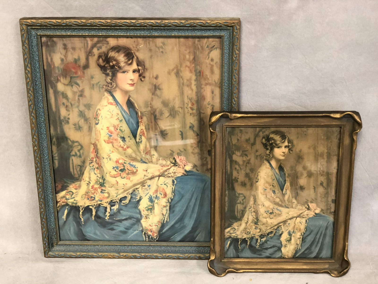 (2)Art Deco Frames w/ Prints - 'Alice in Blue Gown': (2)Art Deco Frames w/ Prints - 'Alice in Blue Gown' Frame w/ Gilt 9'' x 10.5'' & Frame w/ Turquoise Color 12.5'' x 15.5''