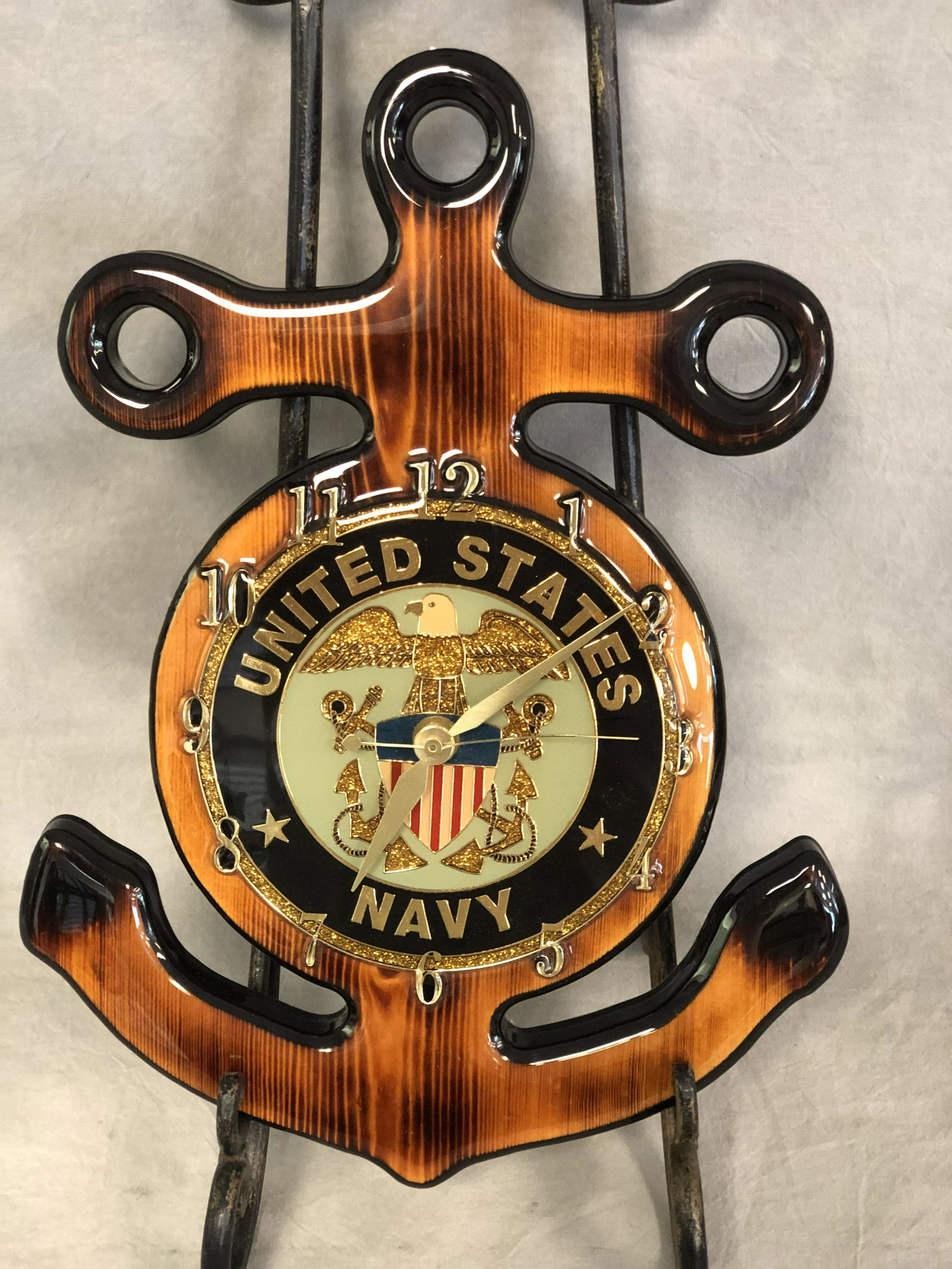 Wooden United States Navy Anchor Clock - Battery: Wooden United States Navy Anchor Clock - Battery Operated, Approx. 14.5'' Tall