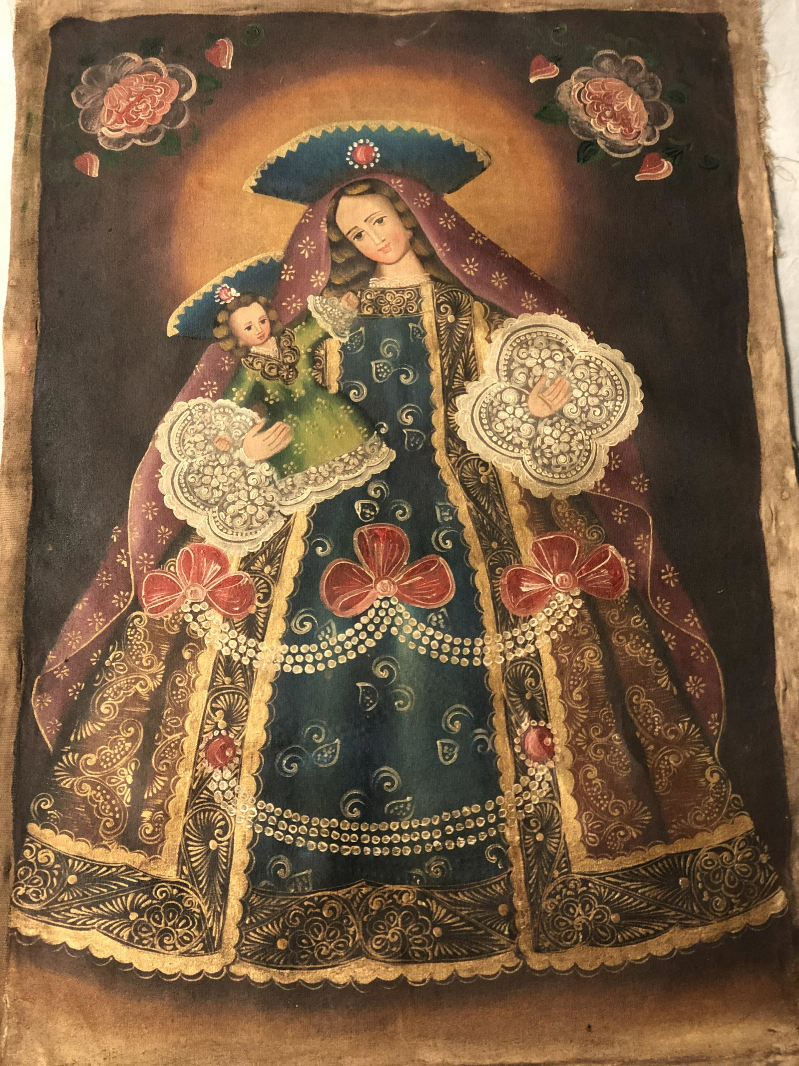 Antique Spanish Colonial Painting On Linen - Sight: Antique Spanish Colonial Painting On Linen - Sight 17.25'' x 25''