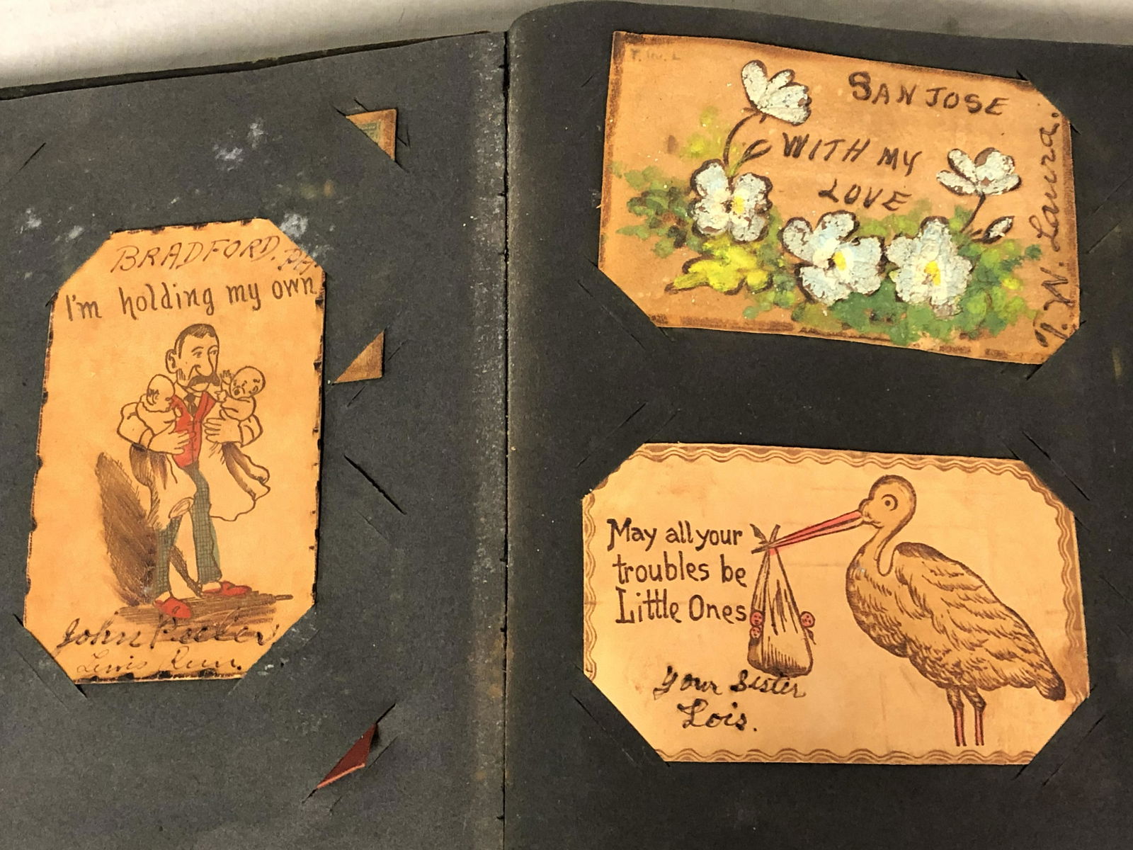 Asst Antique Leather Postcards in Album - (63) Total (1 of 11)