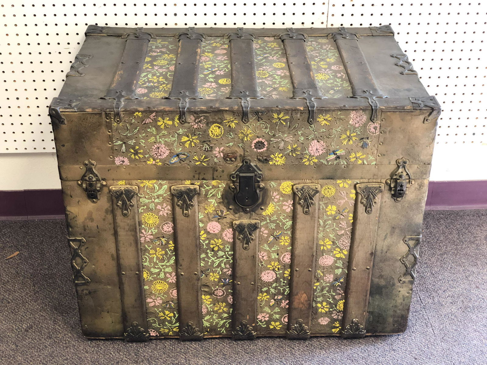 Antique Wood / Metal HandPainted Trunk - 30'' x 19'' x (1 of 9)