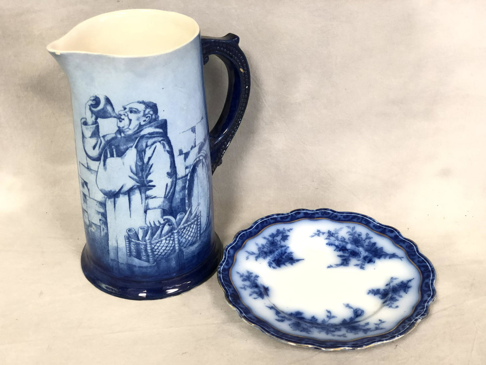Antique Tankard, Flow Blue Salad Plate - Tankard 9'': Antique Tankard, Flow Blue Salad Plate - Tankard 9'' Tall, Plate 7.5'' Diameter
