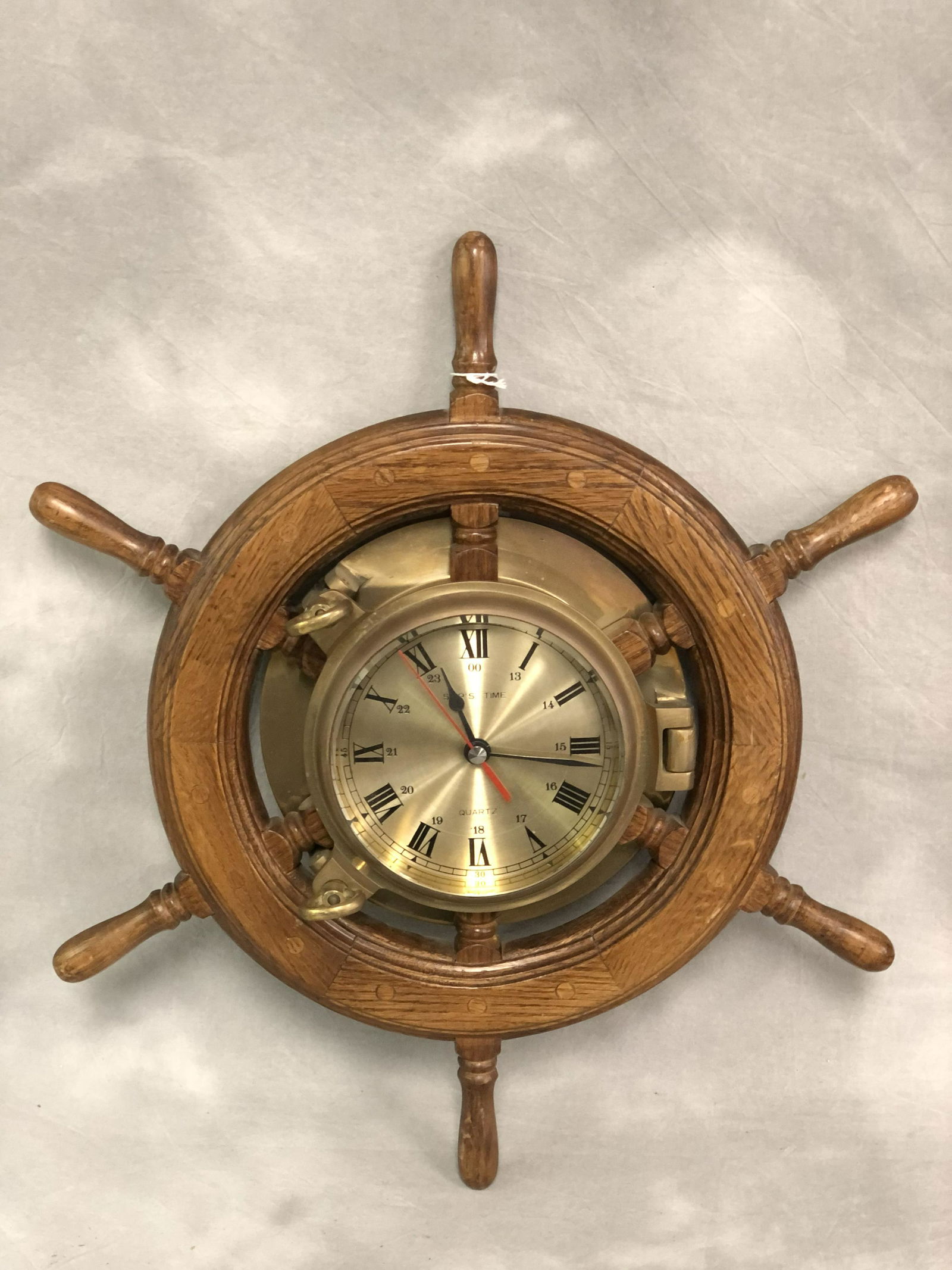 Ships Time Nautical Wheel Clock - Wood / Brass Wall (1 of 4)