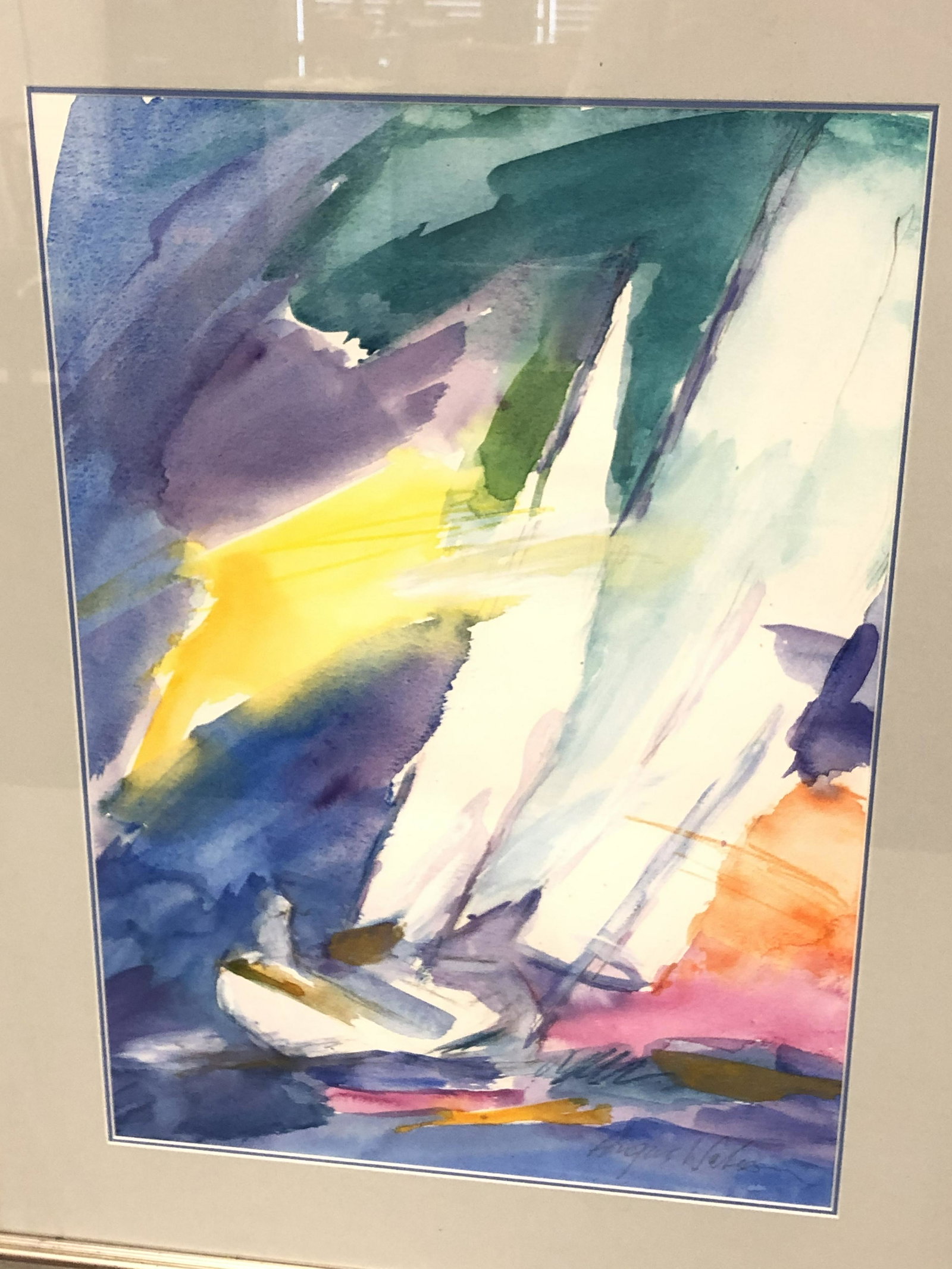 Signed Angus Watson Watercolor of Sailboat - Listed: Signed Angus Watson Watercolor of Sailboat - Listed Artist from New Zealand