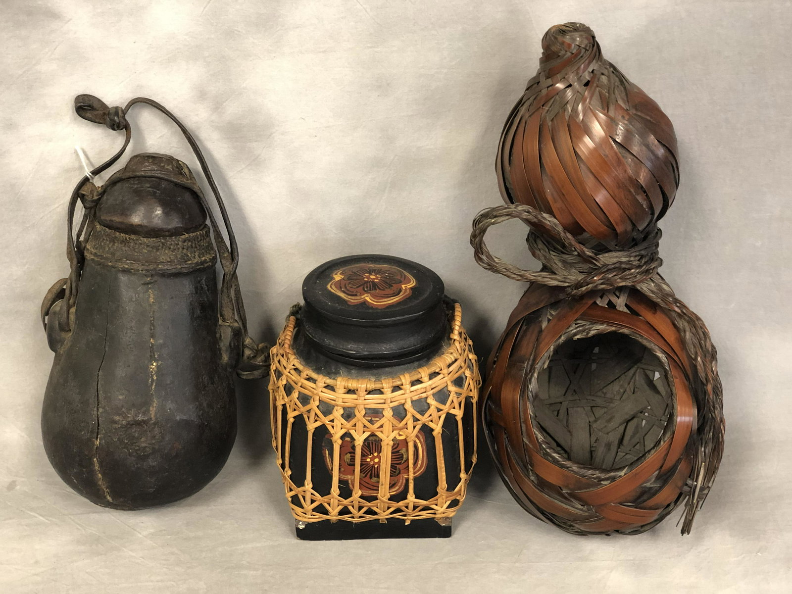 Early Tribal Jug, Lidded Box, Rattan Bird House - (1 of 10)