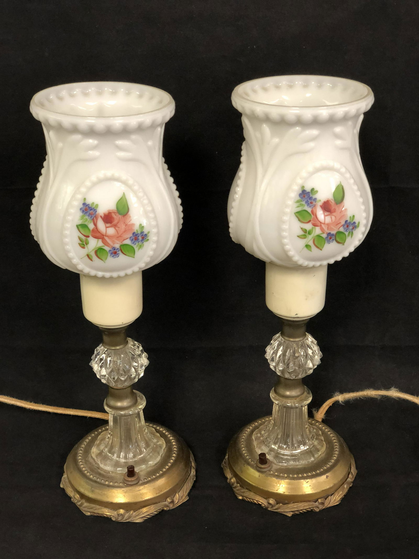 Pr 13'' 1940s Budoir Table/ Desk Lamps - Floral Design (1 of 6)