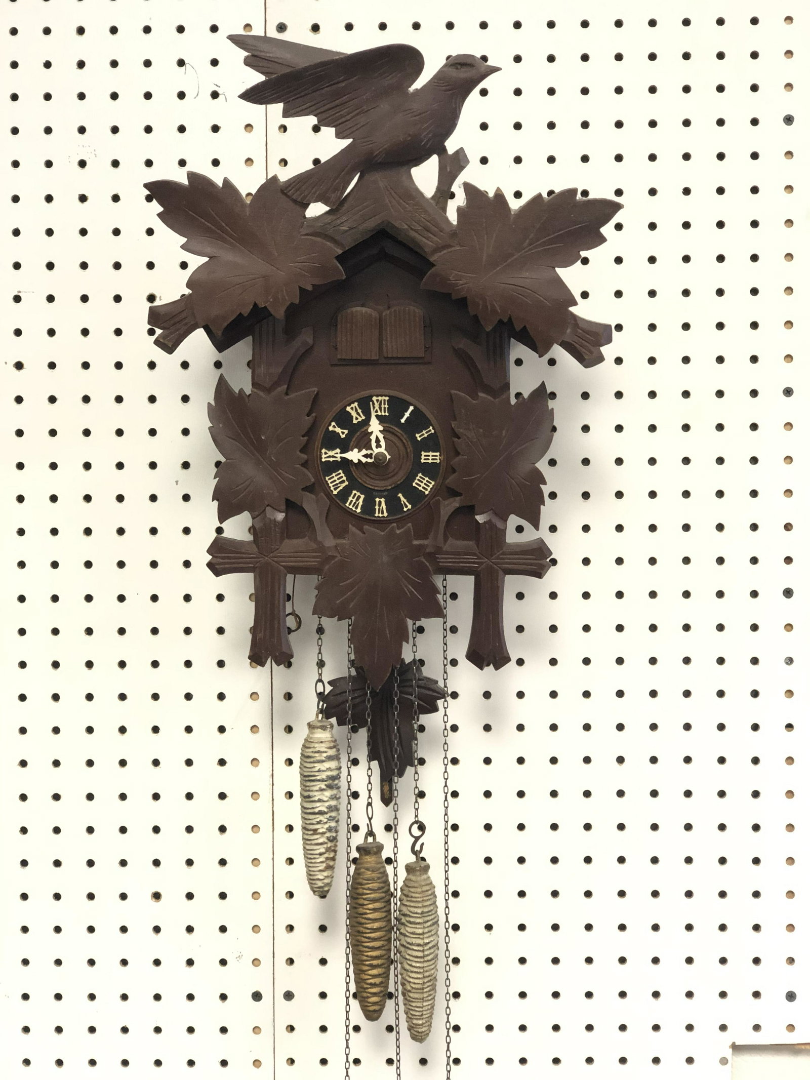 Atq Black Forest German Cuckoo Clock - #706-34 Brahms: Atq Black Forest German Cuckoo Clock - #706-34 Brahms Lullaby, Double Door w/ Man & Bird