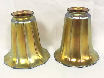 Pr Atq Signed Steuben Aurene Art Glass Shades - Gold