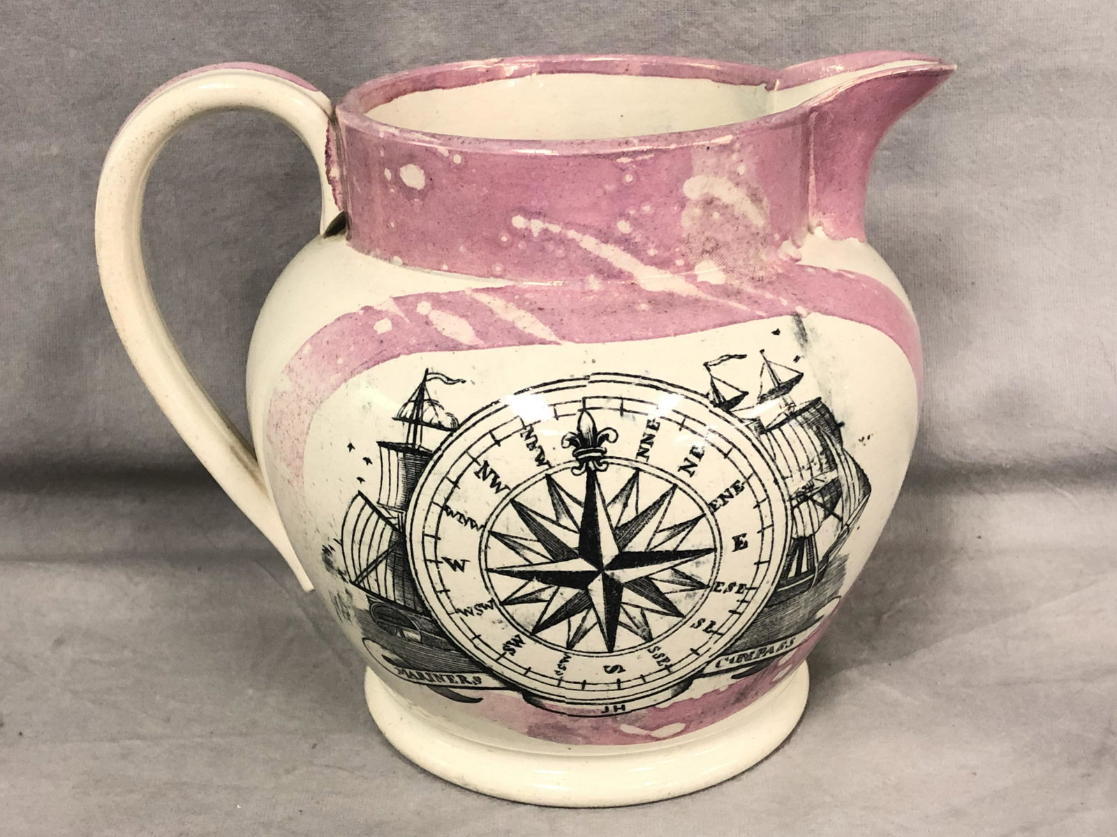Atq Sunderland Lustre Mariners Compass Jug - Sailors: Atq Sunderland Lustre Mariners Compass Jug - Sailors Tear Pitcher, 7'' to Handle x 6'' Tall