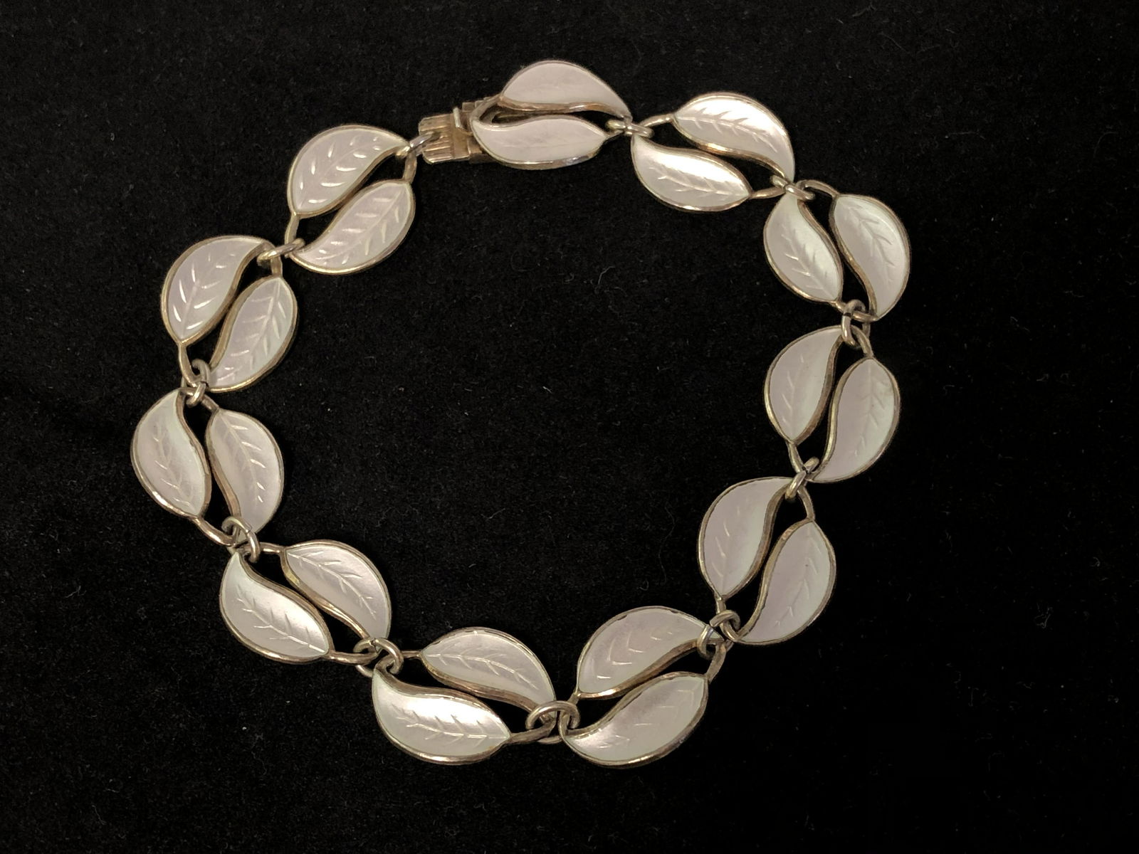 1960s David Anderson Sterling Bracelet - Hallmarked: 1960s David Anderson Sterling Bracelet - Hallmarked Norwegian Artist, 8'' Length Enameled Leaf Bracelet, w/ Original Box