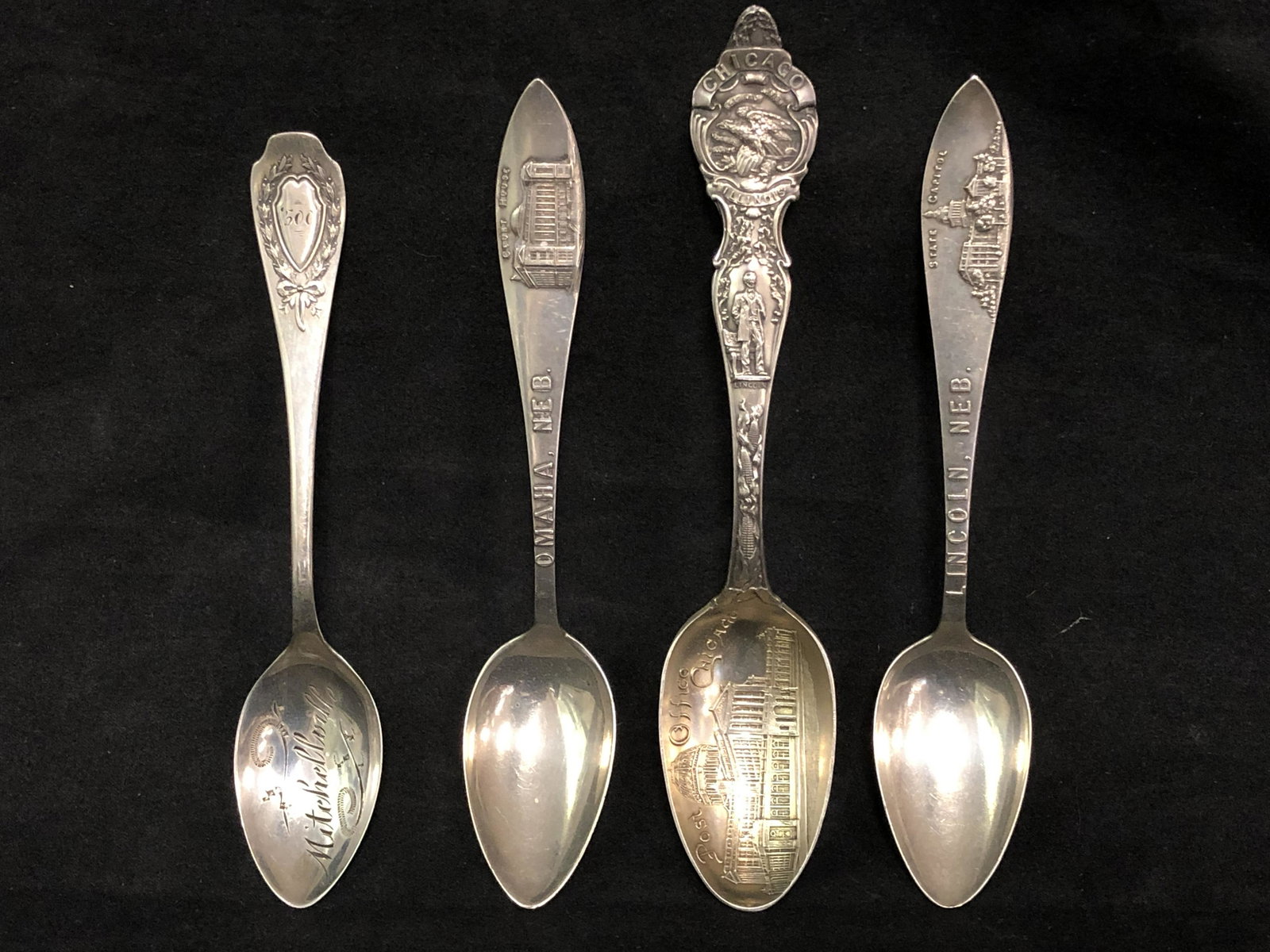 Atq / Vtg Sterling Collector Spoons, Total 75.5g -: Atq / Vtg Sterling Collector Spoons, Total 75.5g - Omaha,NE Courthouse, Lincoln,NE State Capitol, Chicago Post Office & Mitchellville - Various Makers -