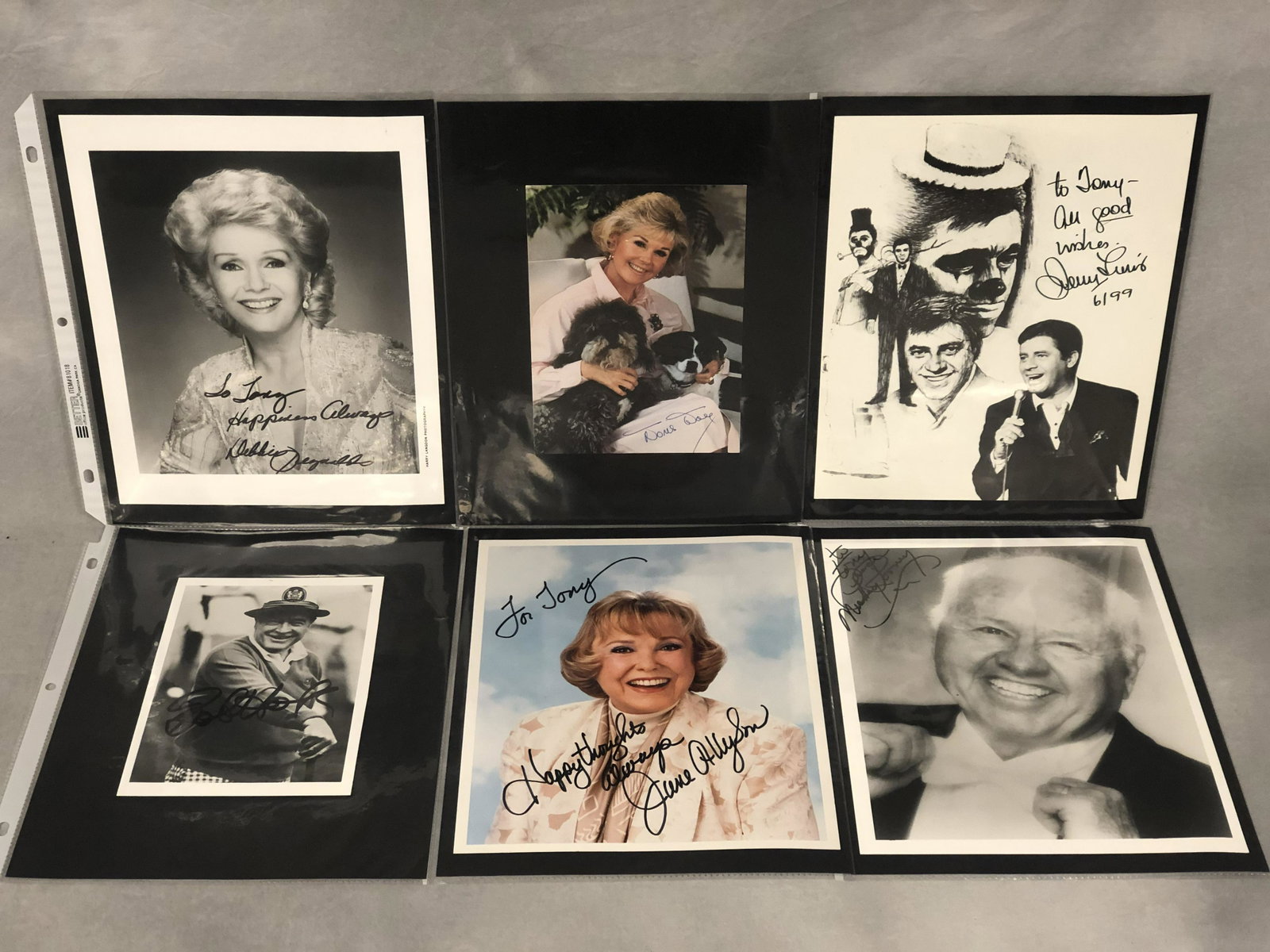 (6)Autographed Movie Star Photos - M.Rooney, Jerry: (6)Autographed Movie Star Photos - M.Rooney, Jerry Lewis, Jane Allyson, Doris Day, Bob Hope & Debbie Reynolds