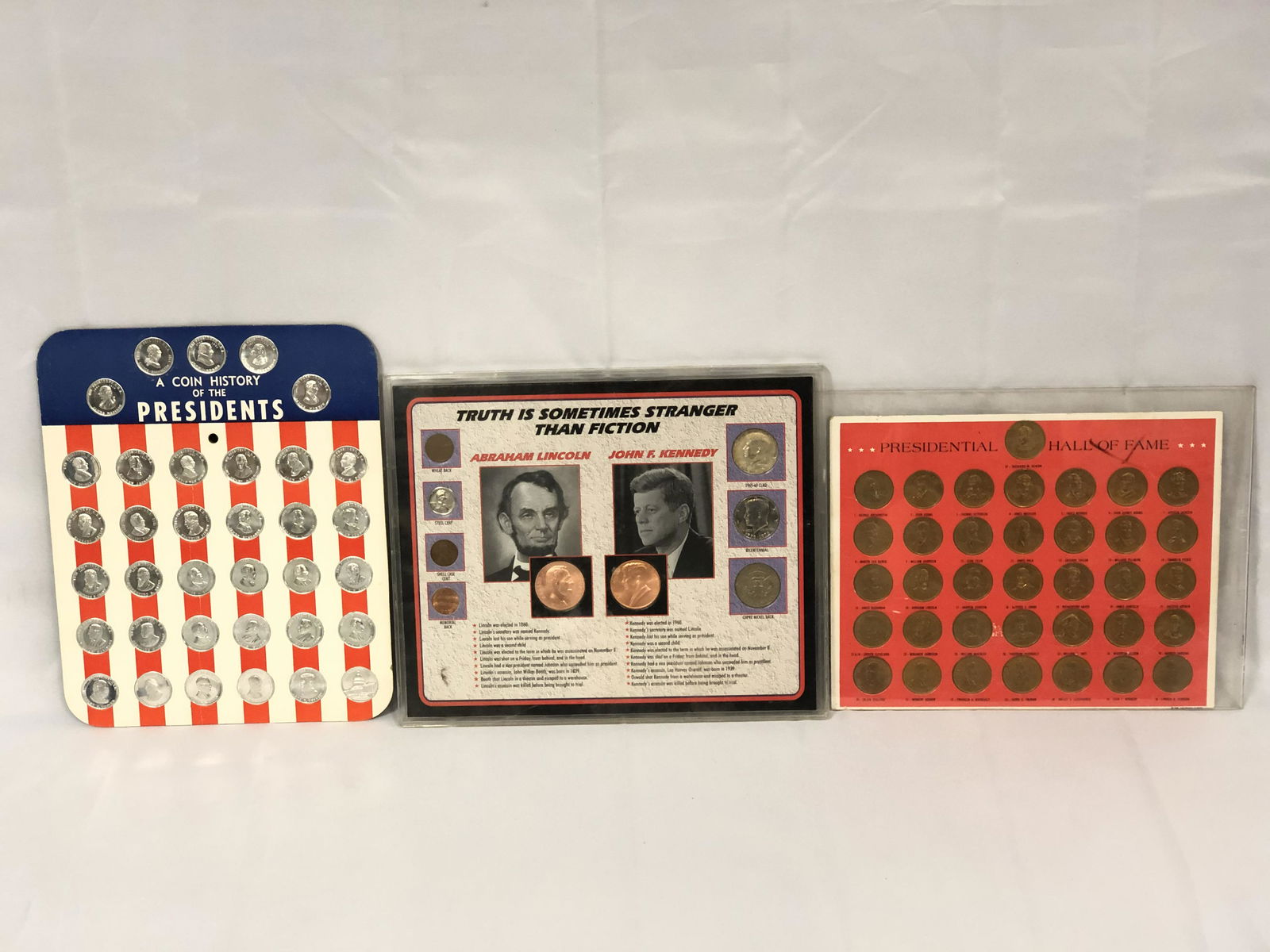 Asst President Medals & Coins - Truth is Sometimes: Asst President Medals & Coins - Truth is Sometimes Stranger Than Fiction JFK & Lincoln Coins w/ Facts, 1968 Franklin Mint Presidential Hall of Fame & History Medals + Coin History