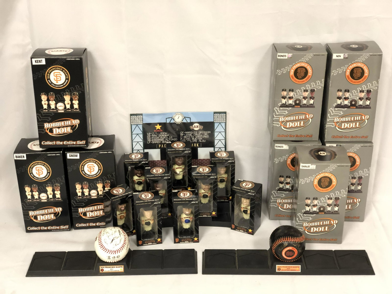 San Francisco Giants Bobbleheads, Balls - Various Sizes: San Francisco Giants Bobbleheads, Balls - Various Sizes w/ Original Boxes, Stands, Baseballs, - Kent, Snow, Nen, Bonds & More