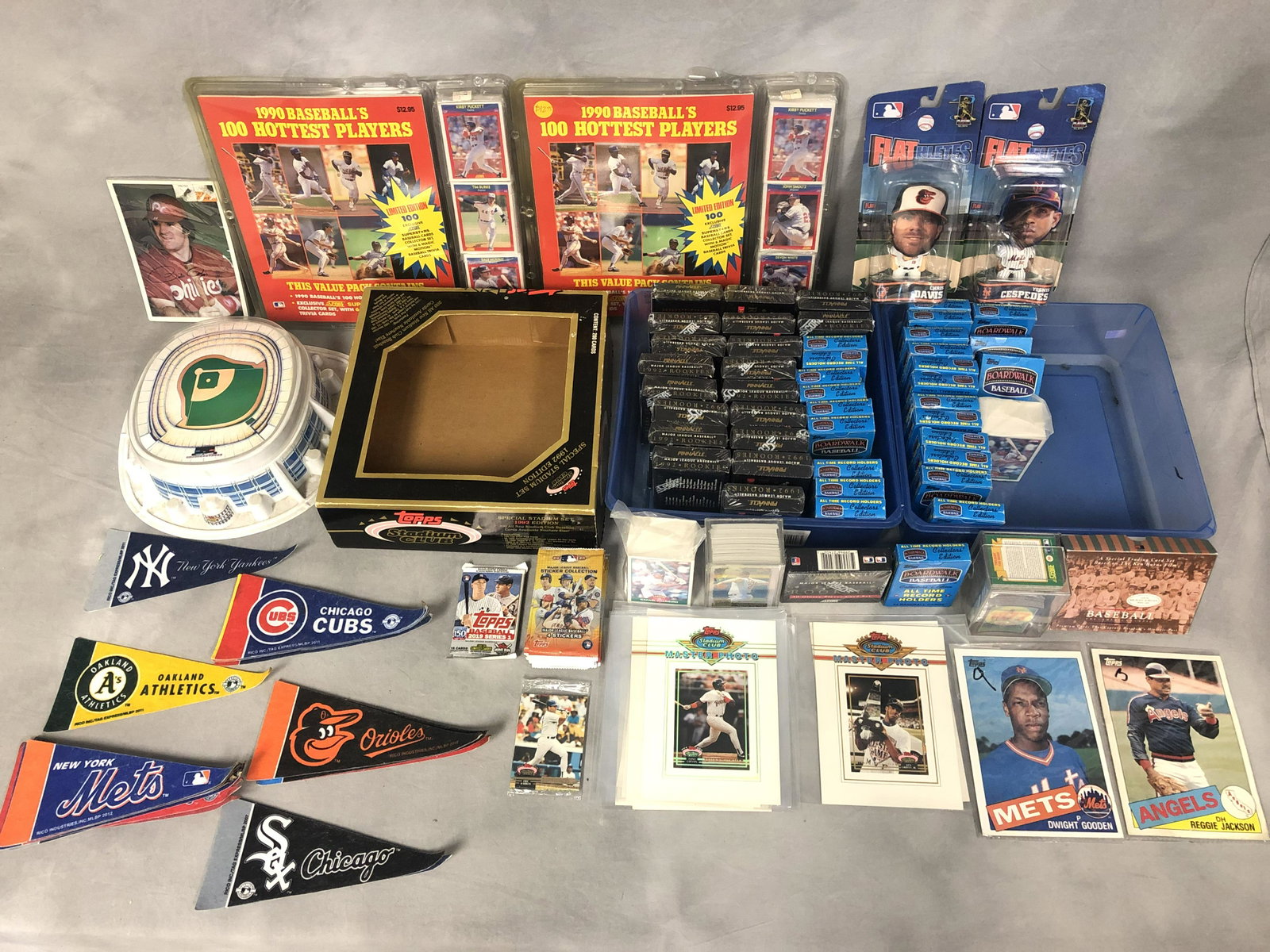 Asst Baseball Items, Cards, Autographs, More -: Asst Baseball Items, Cards, Autographs, More - Pennants, Topps Baseball Scratch Off Game Cards (unused), Asst Unopened Trading Card Packs, Stadium Club Jumbo Photo Cards & Stadium + More