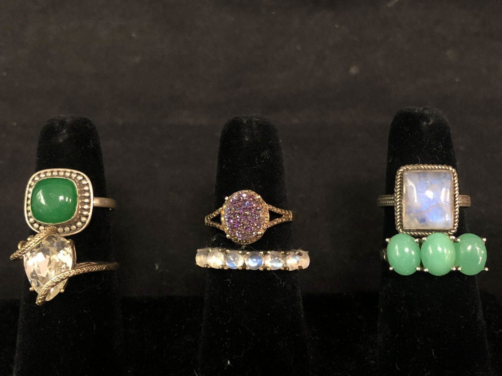 (10)Sterling Rings w/ Asst Stones, Sz 7 / 8 -: (10)Sterling Rings w/ Asst Stones, Sz 7 / 8 - Moonstone, Quartz & More