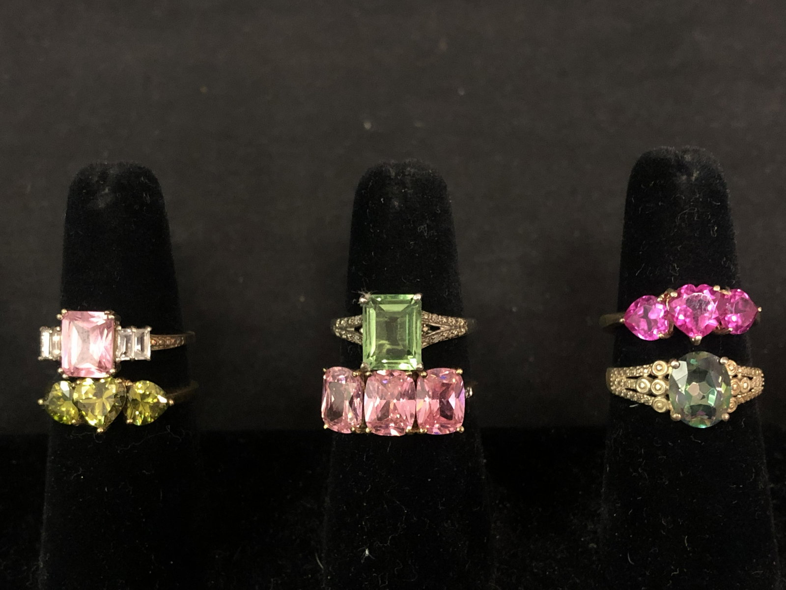 (10)Asst Sterling Rings, Various Stones - Marked &: (10)Asst Sterling Rings, Various Stones - Marked & Tested .925, Asst Colored Rhinestones, Quartz & More, Sz 7 & 8