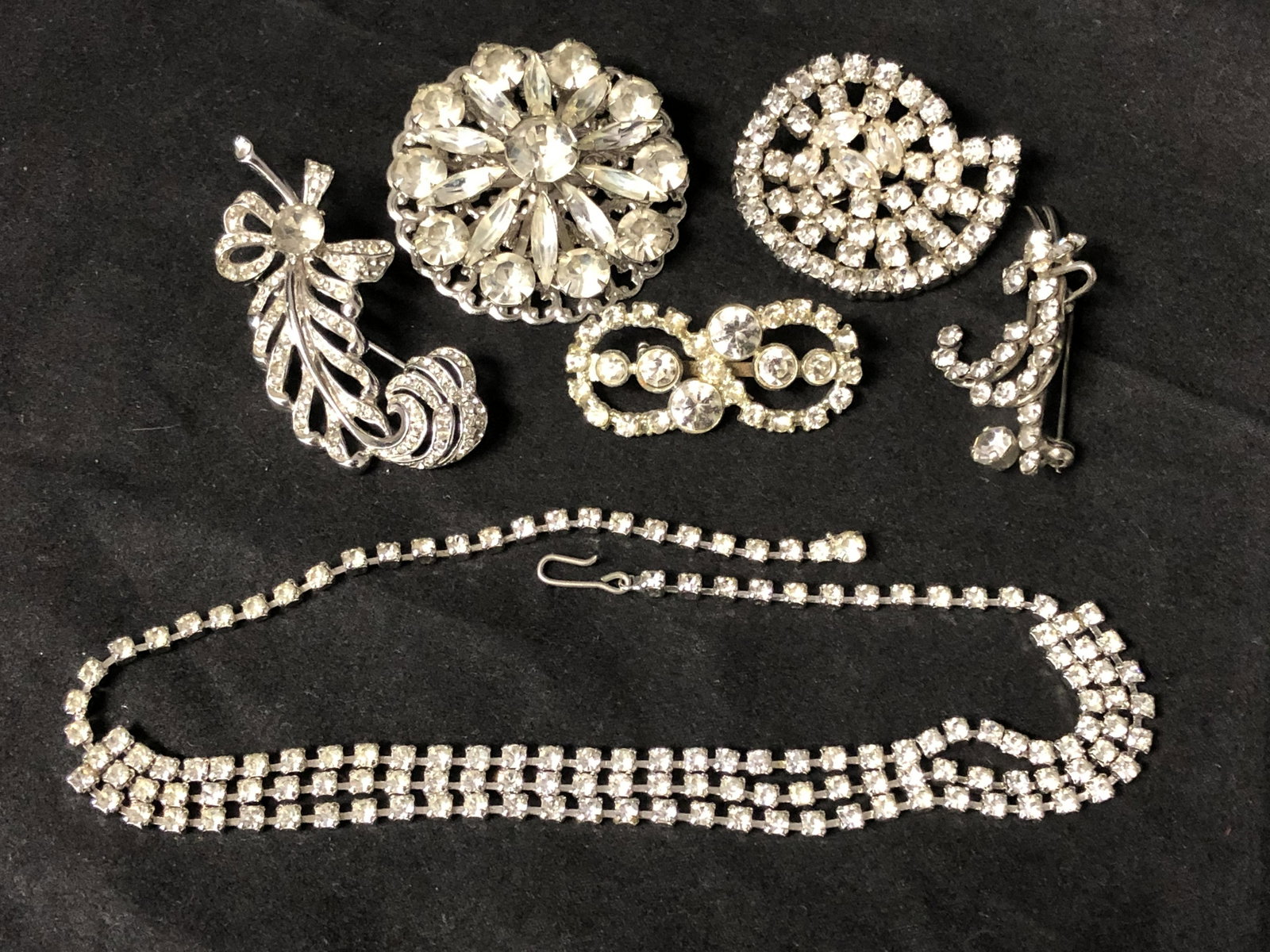 Atq Rhinestone Jewelry, Sterling Leo Glass - Necklace,: Atq Rhinestone Jewelry, Sterling Leo Glass - Necklace, Pins, Brooches, (1)Sterling