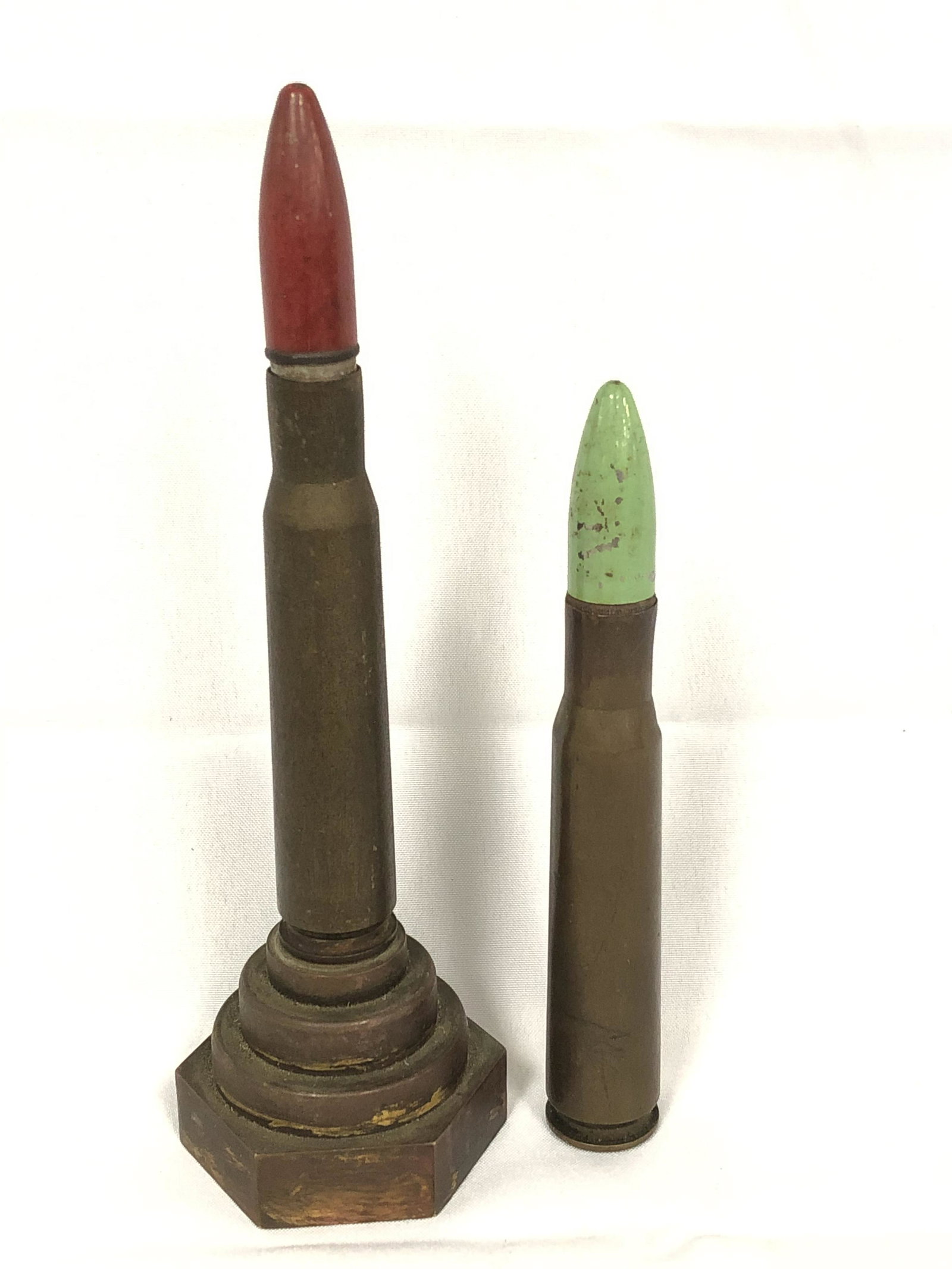 (2)Vtg Trench Art Bullet Casing Lighters, 7'' & 5.25'': (2)Vtg Trench Art Bullet Casing Lighters, 7'' & 5.25'' Tall