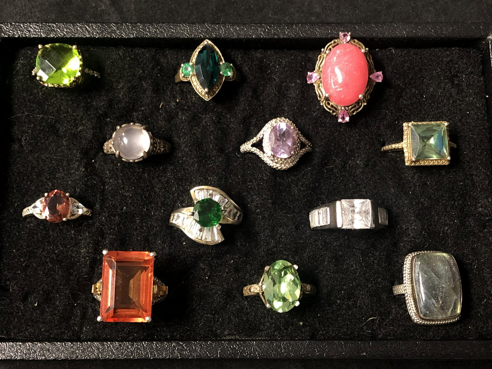 (12)Sterling Silver Rings w/ Asst Gemstones - Topaz,: (12)Sterling Silver Rings w/ Asst Gemstones - Topaz, Spinel, Quartz, Iolite, Sz 7 & 8