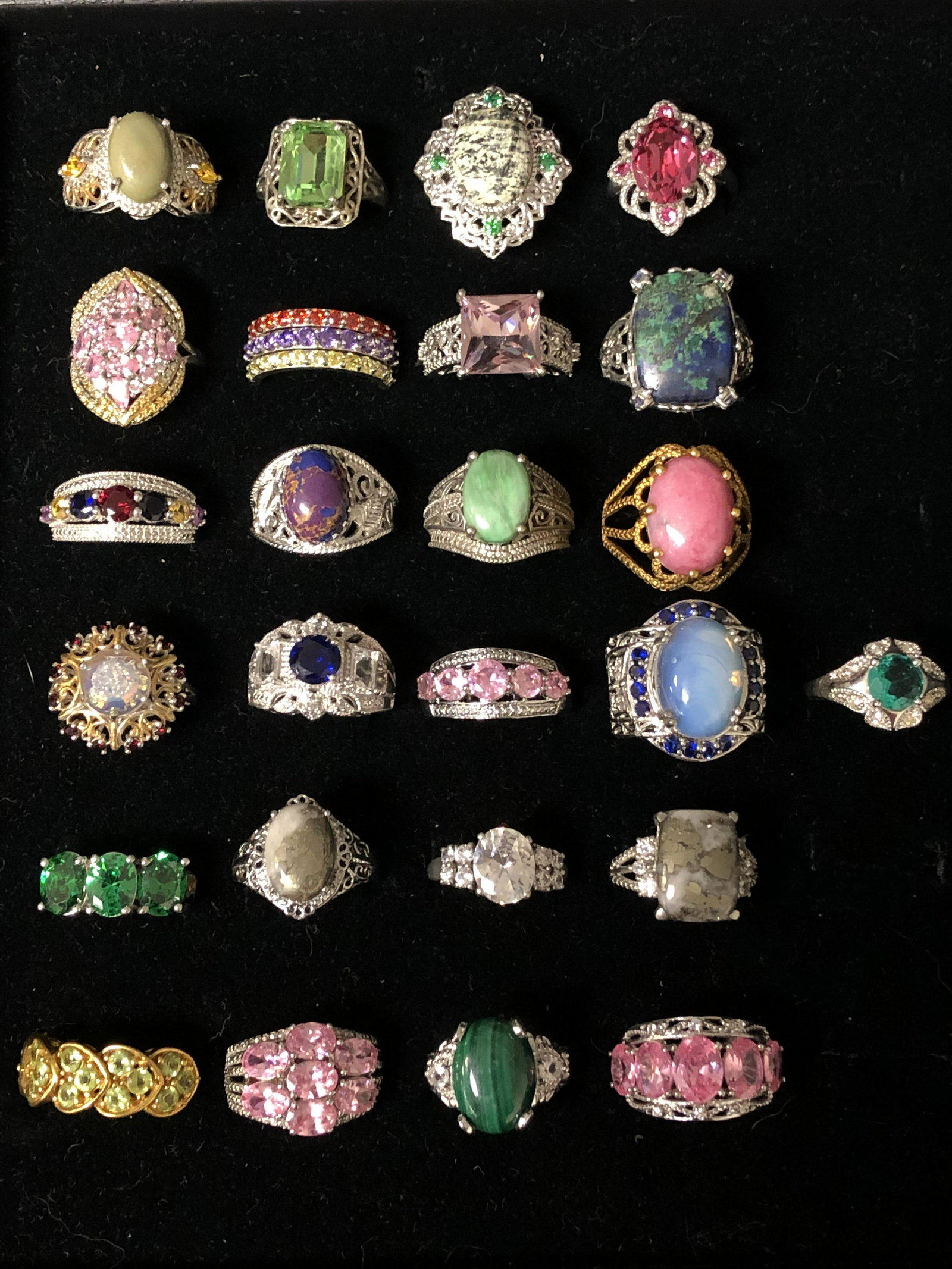 (25)Asst 'Karis' Rings w/ Various Gemstones - Topaz,: (25)Asst 'Karis' Rings w/ Various Gemstones - Topaz, Spinel, Sapphire, Rhinestone & More, Sz 7 & 8