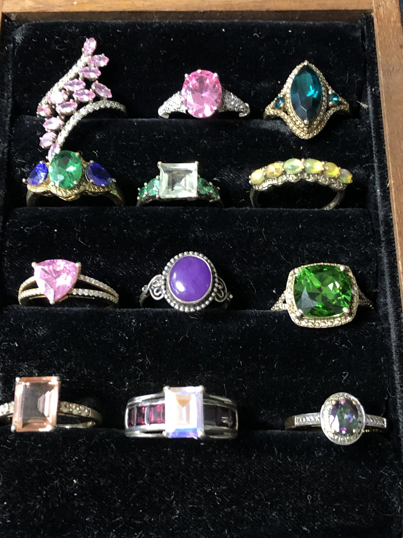 (12)Asst Sterling Silver Rings w/ Various Stones -: (12)Asst Sterling Silver Rings w/ Various Stones - Mystic Topaz, Spinel, Topaz, More