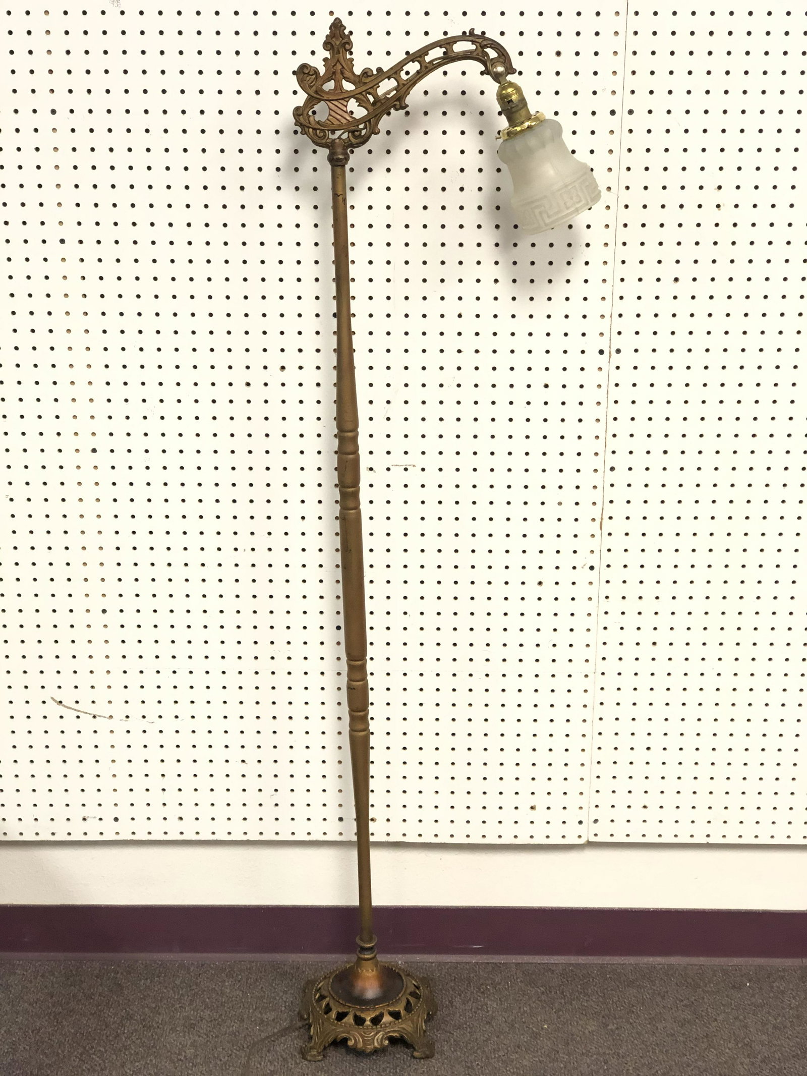 Antique Bridge Lamp w/ Glass Shade, 59'' Tall: Antique Bridge Lamp w/ Glass Shade, 59'' Tall