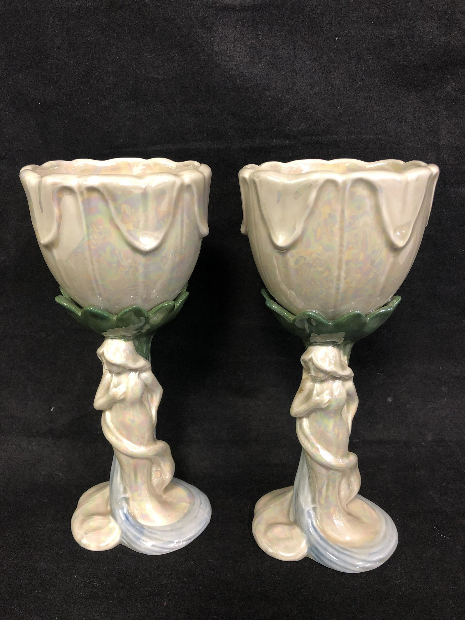 Pr Fitz & Floyd Figural Stemware - Art Nouveau Style,: Pr Fitz & Floyd Figural Stemware - Art Nouveau Style, 3.25'' x 7.25''