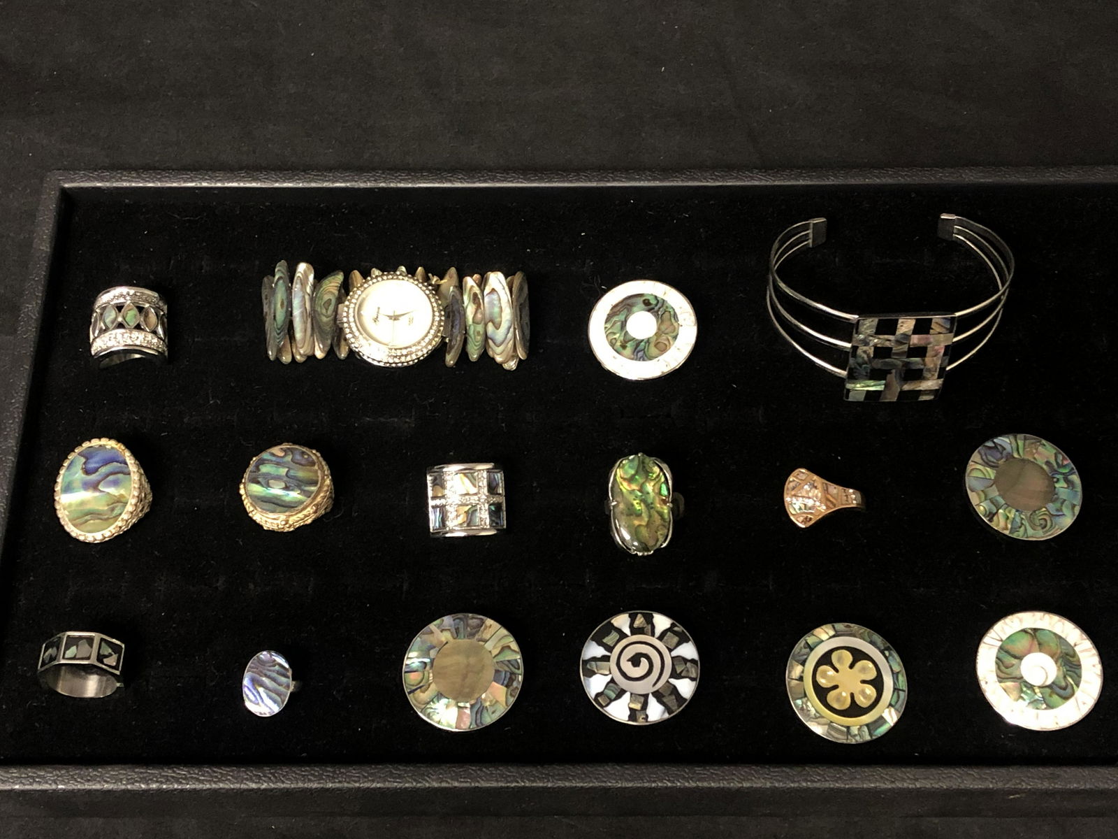 Asst Costume Mother of Pearl Jewelry - Abalone, Mother: Asst Costume Mother of Pearl Jewelry - Abalone, Mother of Pearl Costume Rings, Bracelet, Watch