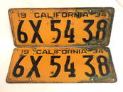 Pr 1934 Matched California License Plates - Black on