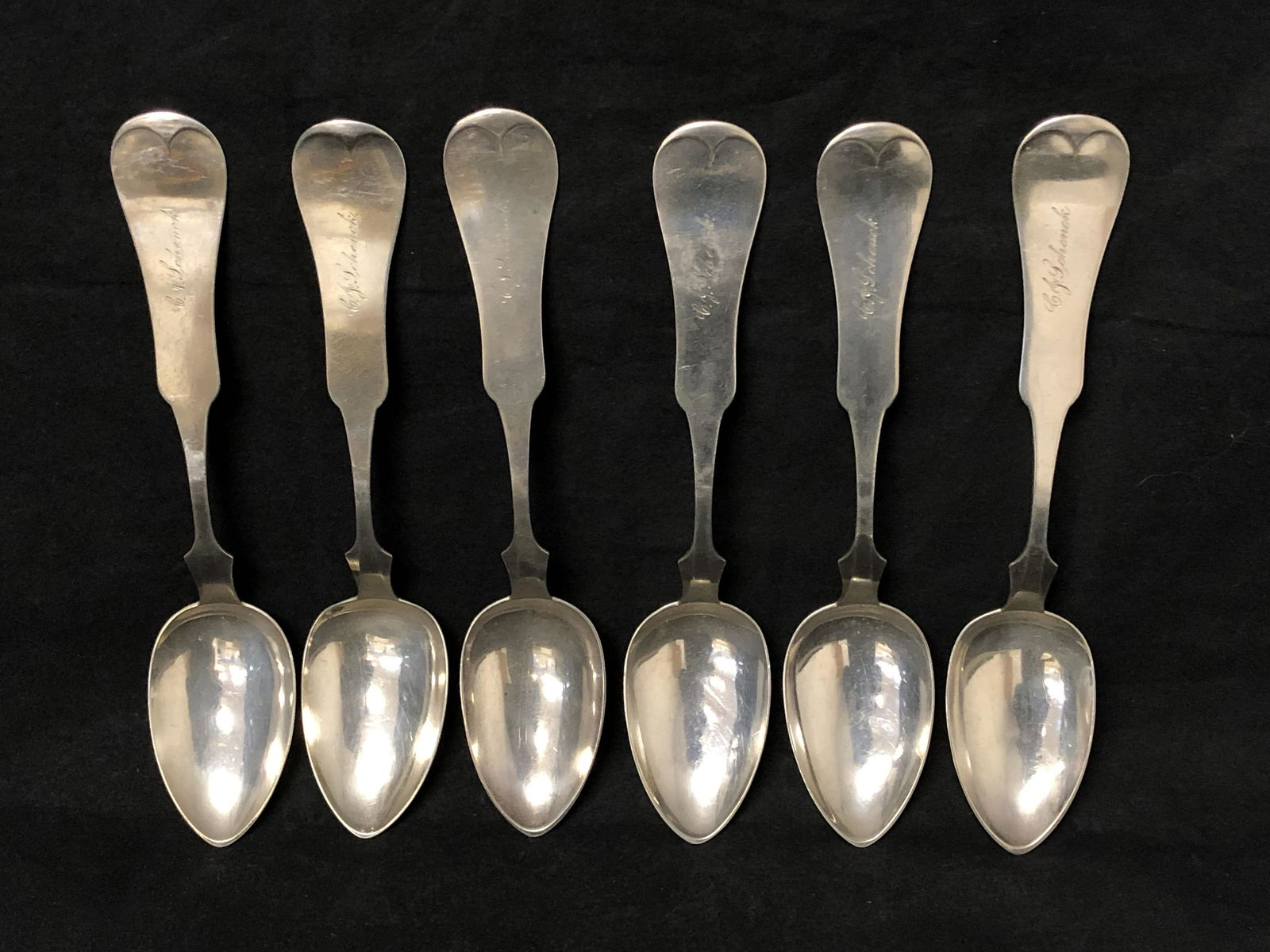 (6)Antique Sterling Silver Spoons, 281g - Duhme & Co: (6)Antique Sterling Silver Spoons, 281g - Duhme & Co Sterling 1885 ''Tipped'' 8 3/8''