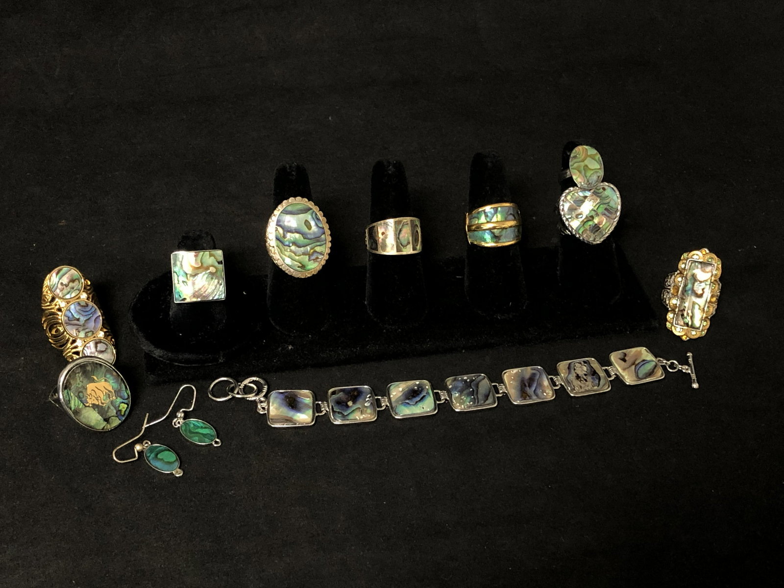 Asst Abalone Costume Jewelry - Bracelet, Rings,: Asst Abalone Costume Jewelry - Bracelet, Rings, Earrings