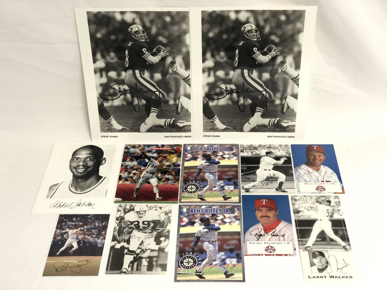Asst Sports Photo Cards, Facsimile Autographs -: Asst Sports Photo Cards, Facsimile Autographs - K.Griffey Jr, Abdul Jabbar, L.Walker, D.Bichette, W.Clark & More
