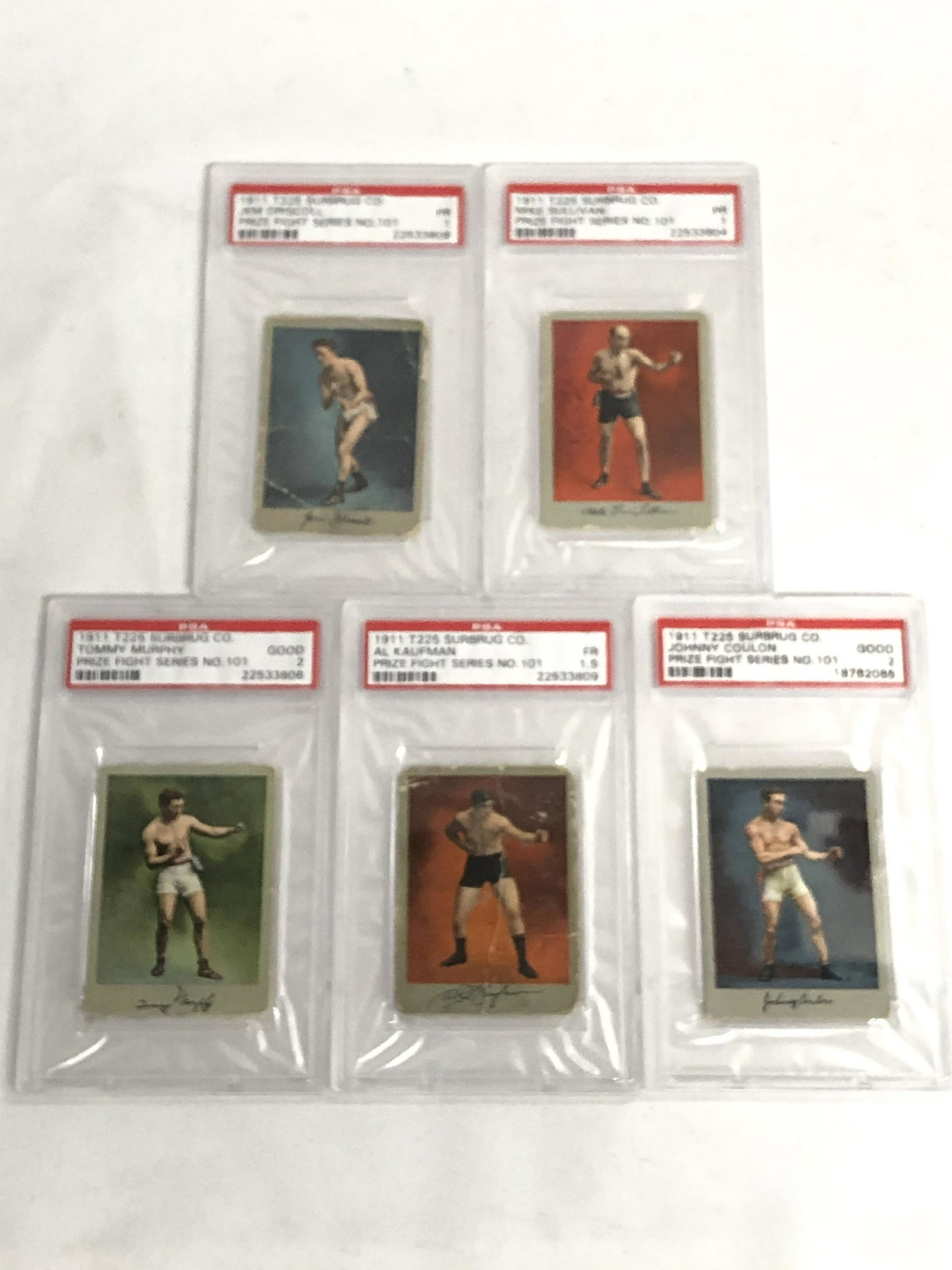 5-1911 T225 SurbrugCo Tobacco Boxing Cards - PSA Graded: 5-1911 T225 SurbrugCo Tobacco Boxing Cards - PSA Graded Cards 1-2 , T.Murphy, J.Coulon,A.Kaufman & More