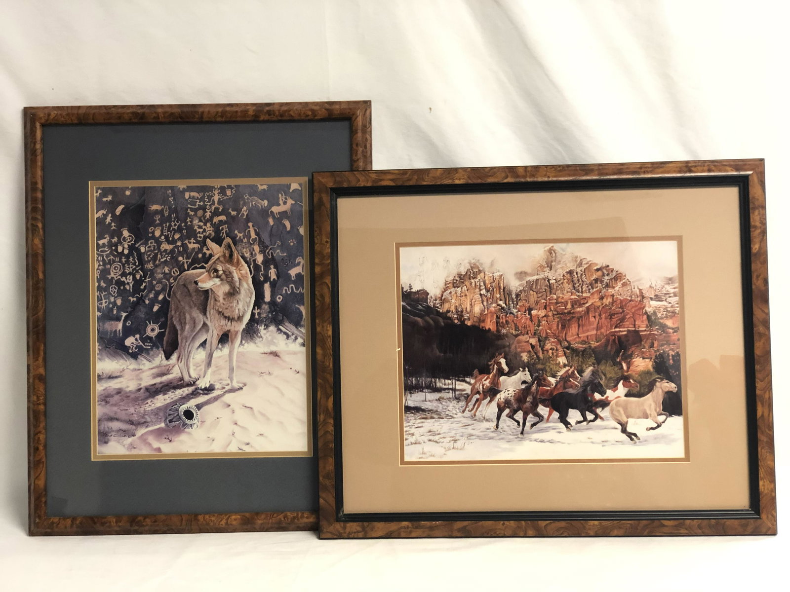 (2)Certified, Signed Bob Quick Southwestern Prints: Certified, Signed Bob Quick Wolf Print - Signature Under Matting, Edition out of 500 , Framed 18'' x 22''