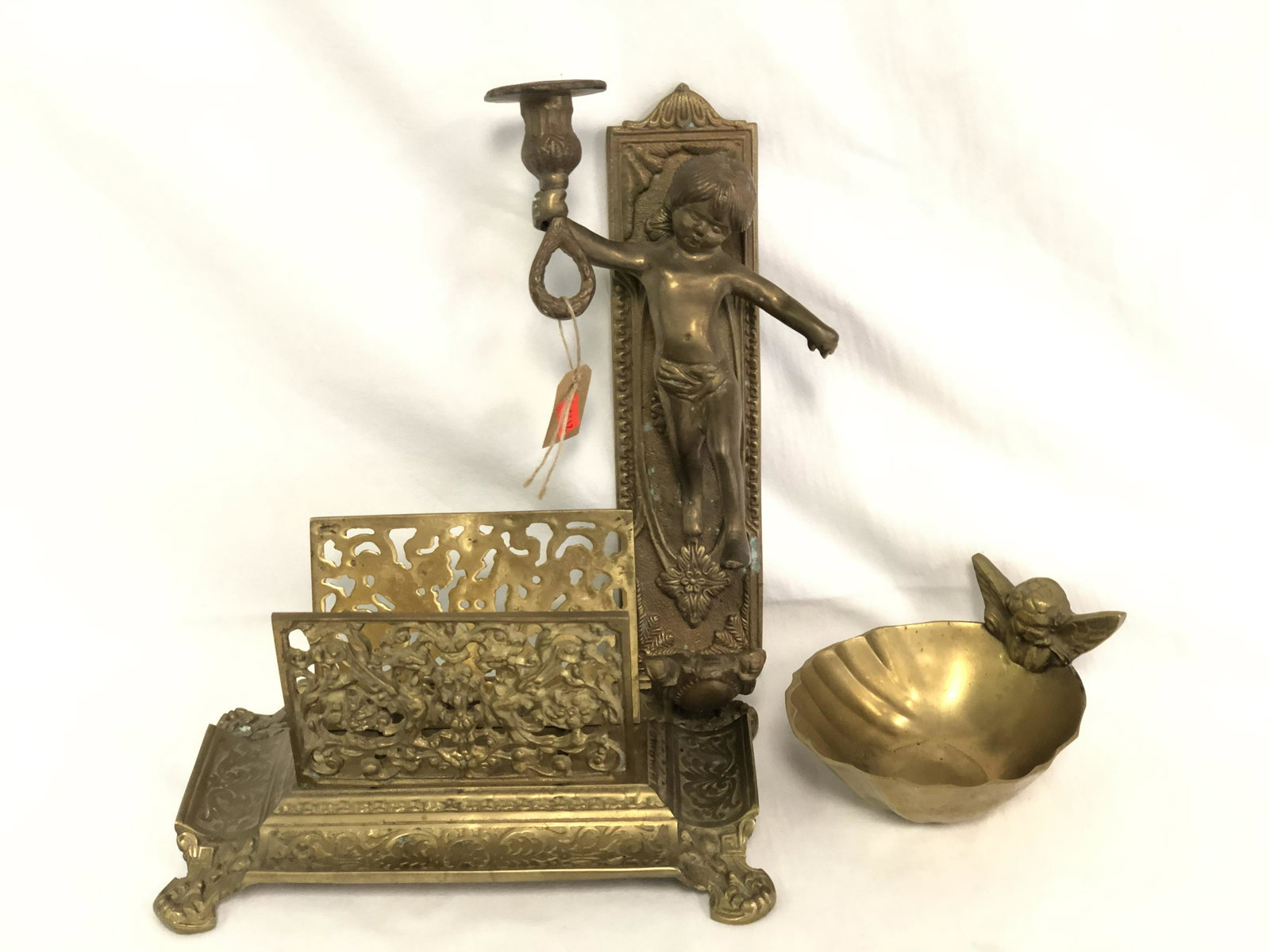 Art Nouveau Desk Organizer,Sconce & Bowl - Figural: Art Nouveau Desk Organizer,Sconce & Bowl - Figural Candle Wall Sconce, Cherub Bowl, Nouveau Desk Organizer