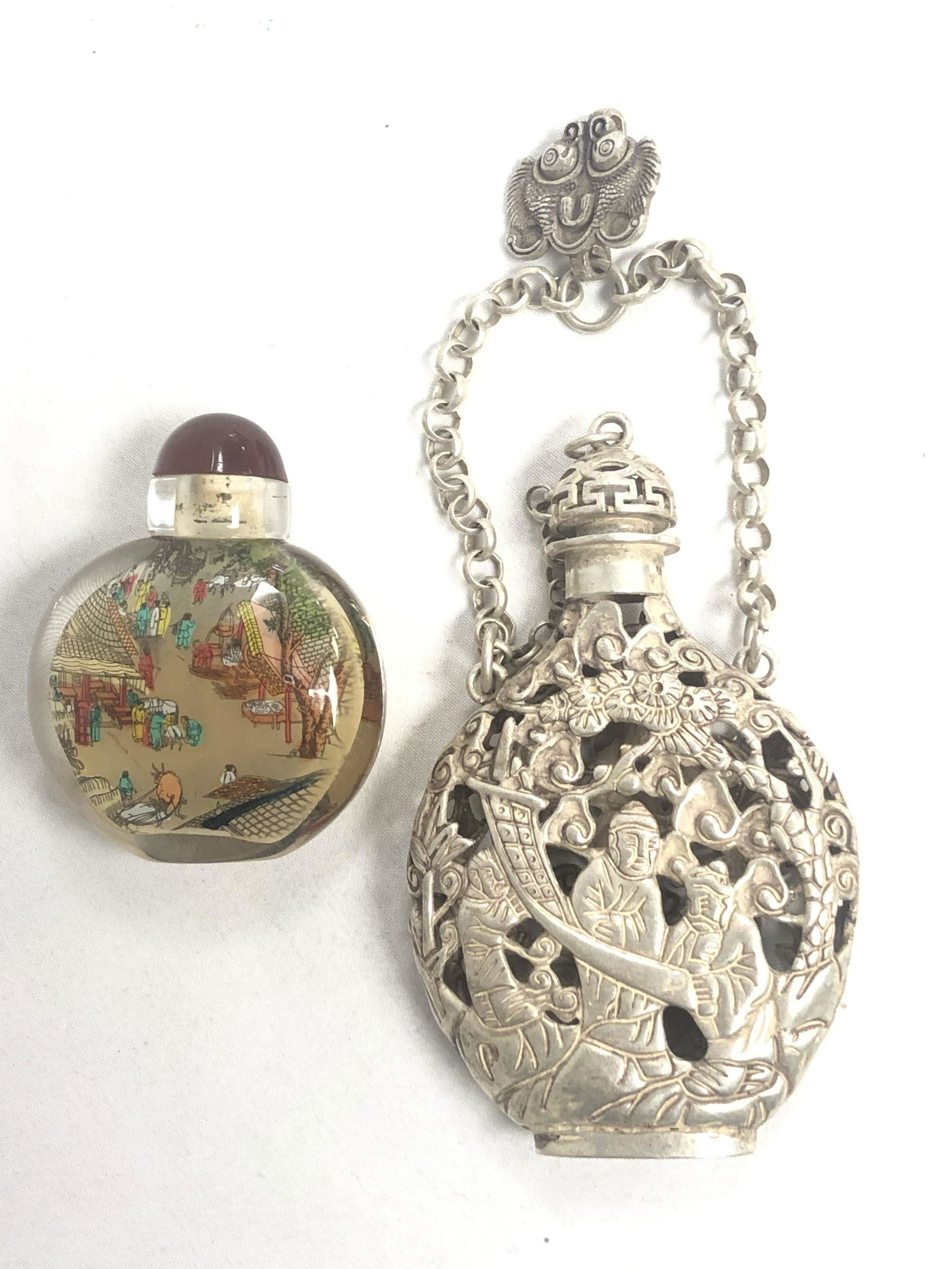 (2)Chinese Snuff Bottles - Hallmarked Silvertone Bottle (1 of 8)