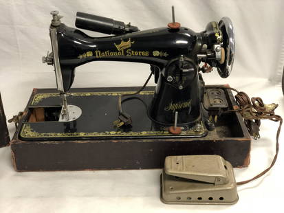 Antique National Store Imperial Sewing Machine - w/: Antique National Store Imperial Sewing Machine - w/ Case