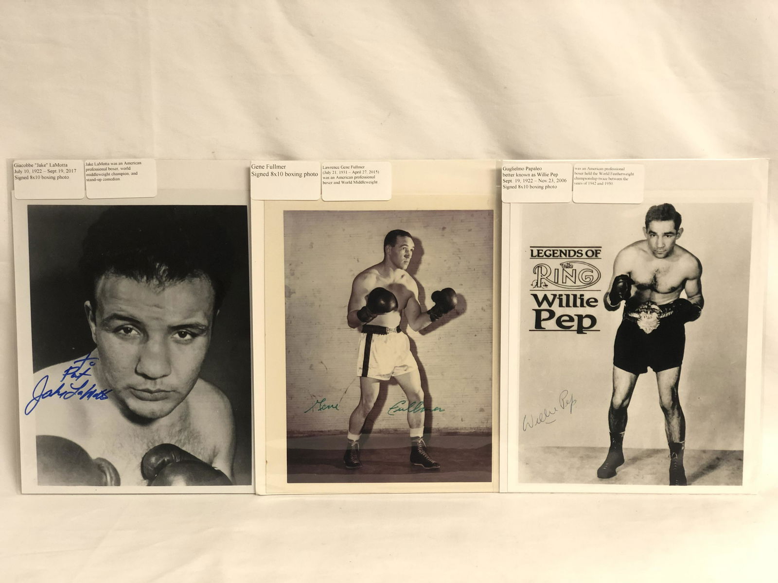 (3)Vtg Autographed Boxing Photos, Lamotta,More - (1 of 9)