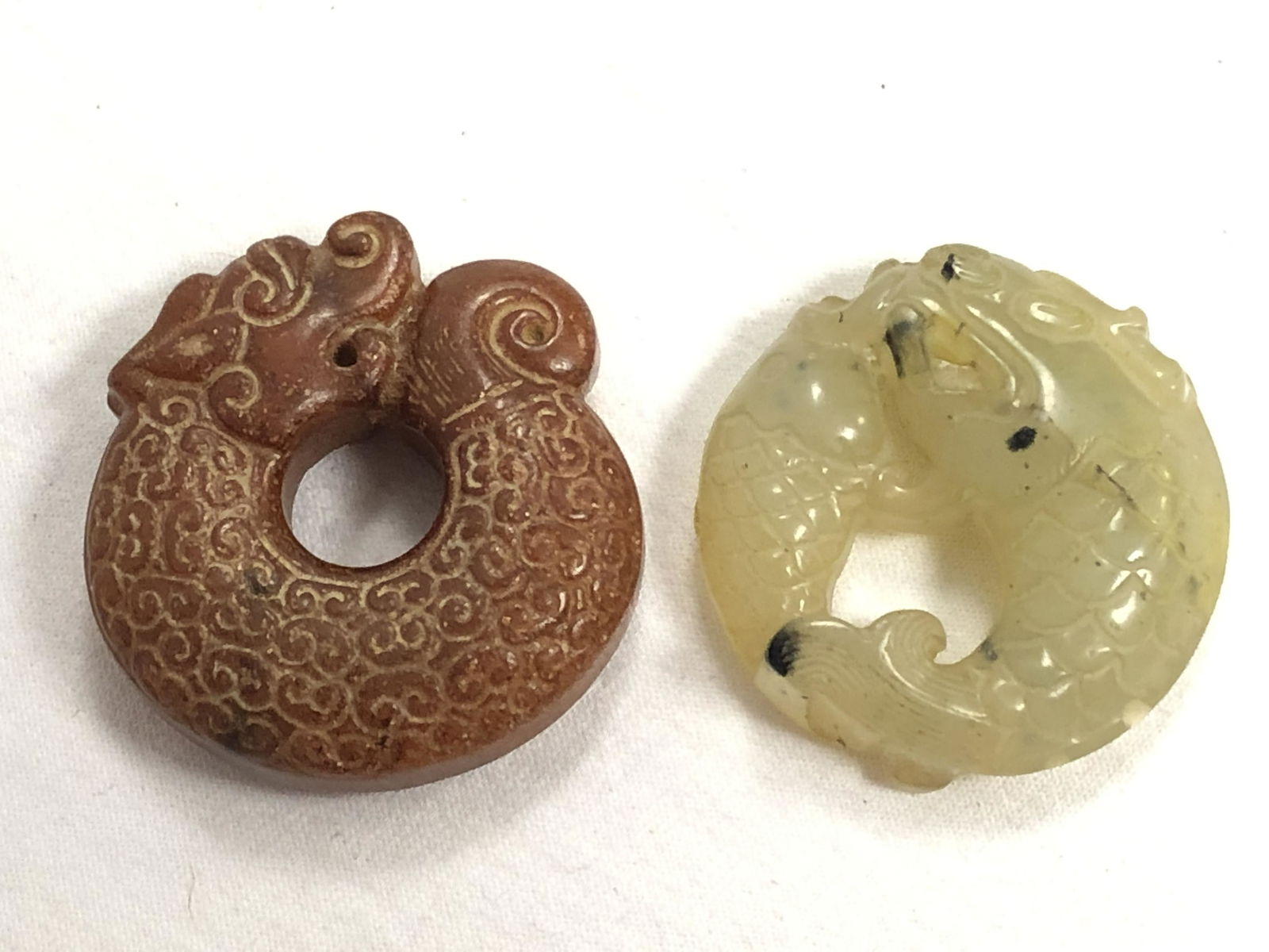 (2)Carved Jade Pieces - Dragon & Fish - 2'' x 1.75'' (1 of 7)