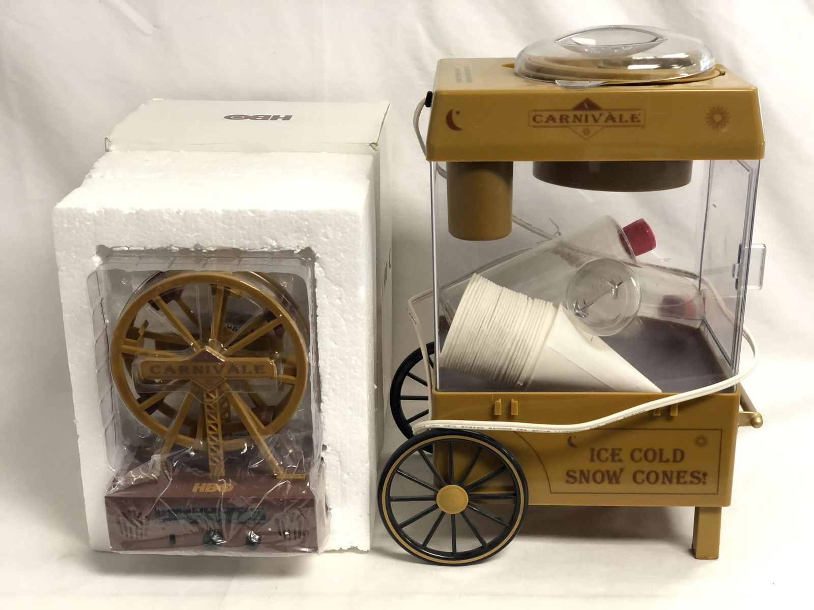 (2)HBO Carnivale Items - Snowcone Maker, Radio - NIB: (2)HBO Carnivale Items - Snowcone Maker, Radio - NIB Promo Ferris Wheel Radio & Snow Cone Cart Machine