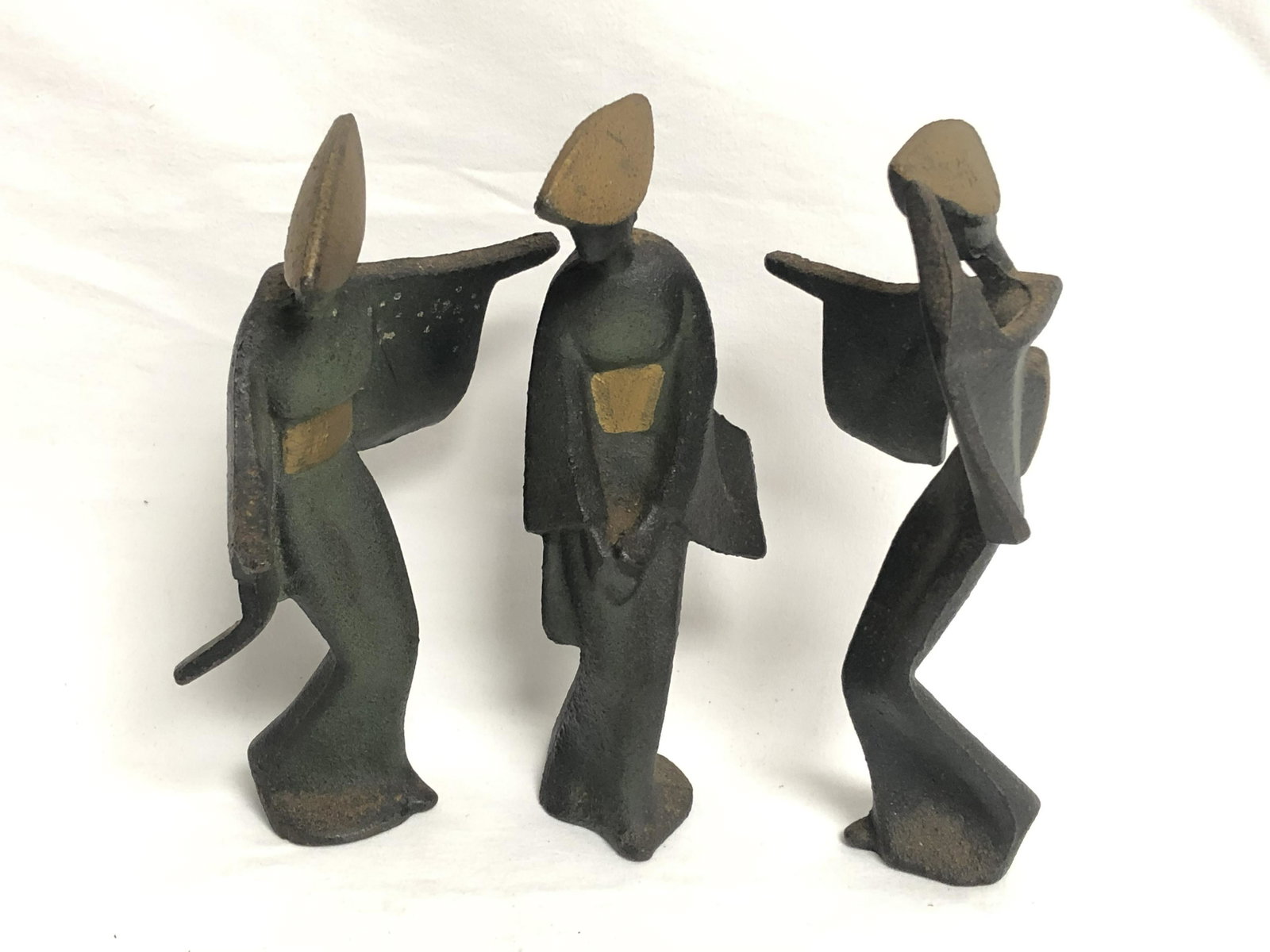 (3)MCM Cast Metal Geisha Figures, 6.75'' + 7'' Tall - (1 of 2)